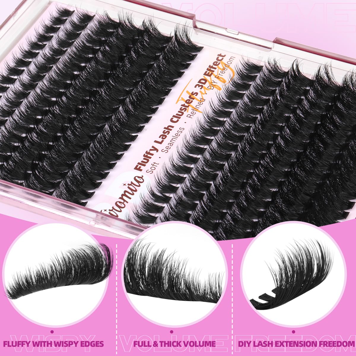 Fluffy Lash Clusters - Volume 8-20mm DIY Individual Lash Extensions | 216pcs 3D D Curl Eyelashes, Soft Thin Band for Full Look