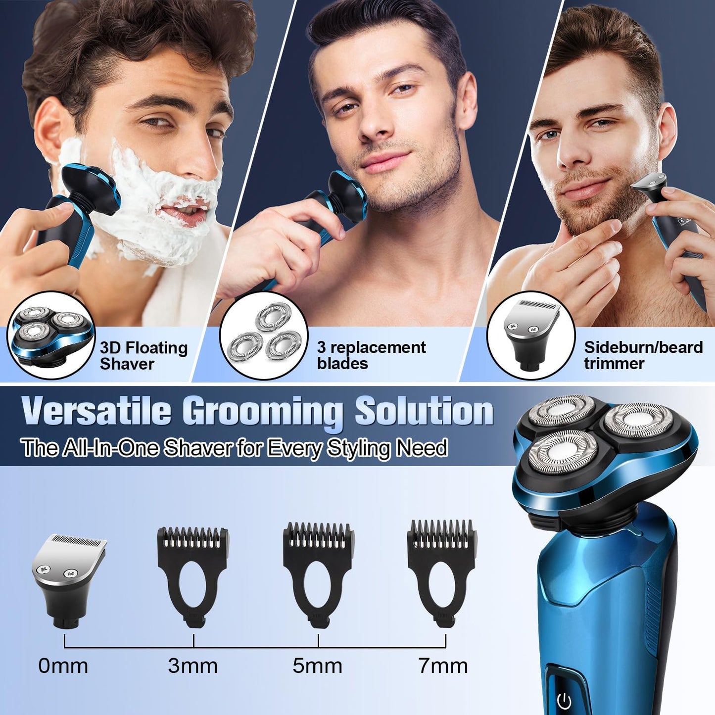 Electric Razor for Men, Mens Shaver for Wet Dry Beard/Sideburns/, Cordless Electric Shavers for Men Floating Head Replaceable Blades