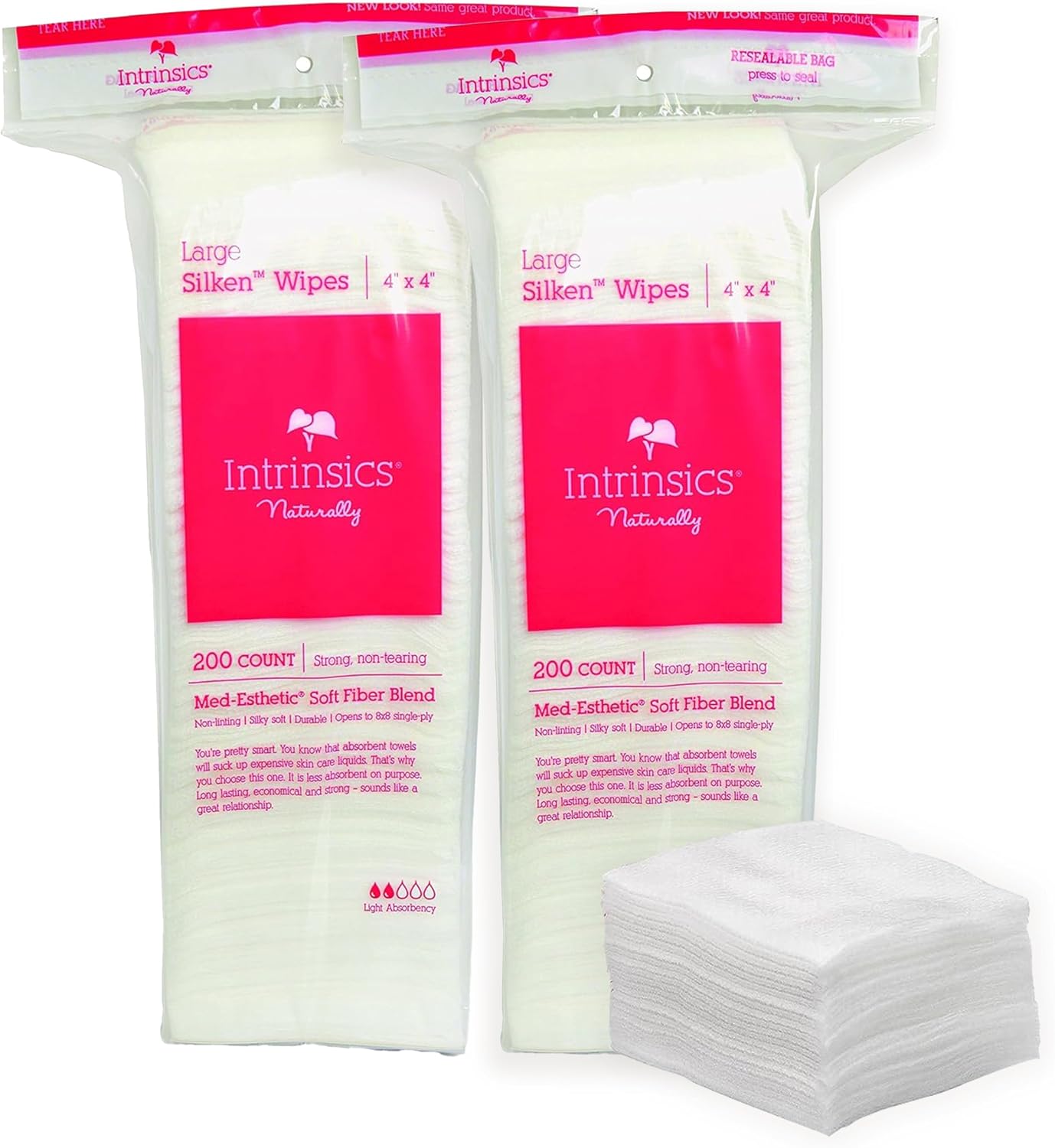 Intrinsics Petite Silken 2x2 Facial Wipes - 200 Count Lint-Free Cotton Pads for Makeup Removal & Toner
