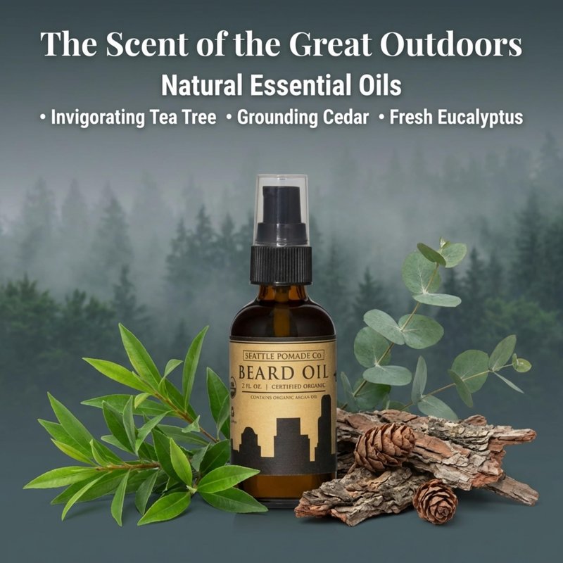 Seattle Pomade Co. Certified Organic Beard Oil for Men, Promotes Growth for Soft and Itch Free Facial Hair, Argan and Castor Oil. Globally sourced certified organic materials.