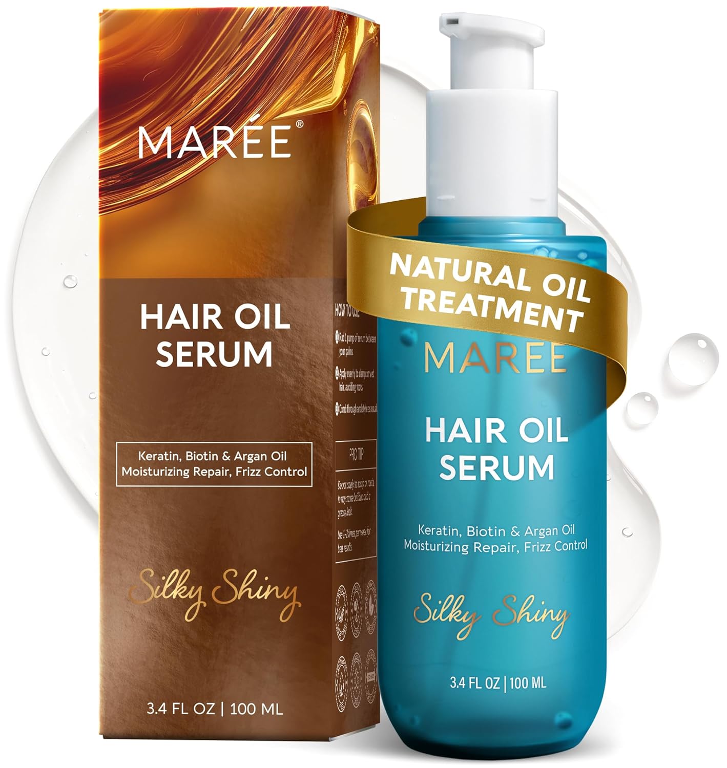 Hair Oil for Frizzy Hair - Argan Oil, Keratin & Biotin Serum for Dry, Curly Hair | Frizz Control Treatment