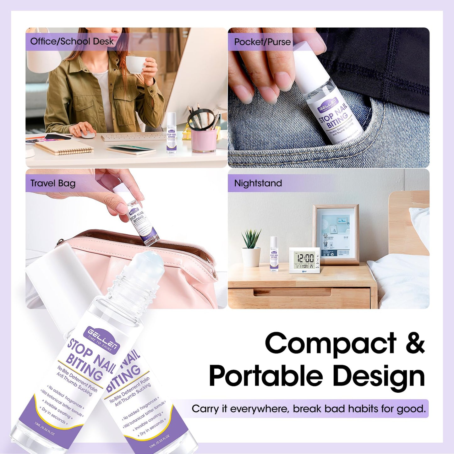 Gellen Nail Biting Prevention for Kids & Adults, Roll-On Nail Biting Treatment, Bitter Taste Thumb Sucking Deterrent, Quick-Dry No Bite Nail Polish, Nail Care to Help Stop Finger Biting & Nail Repair