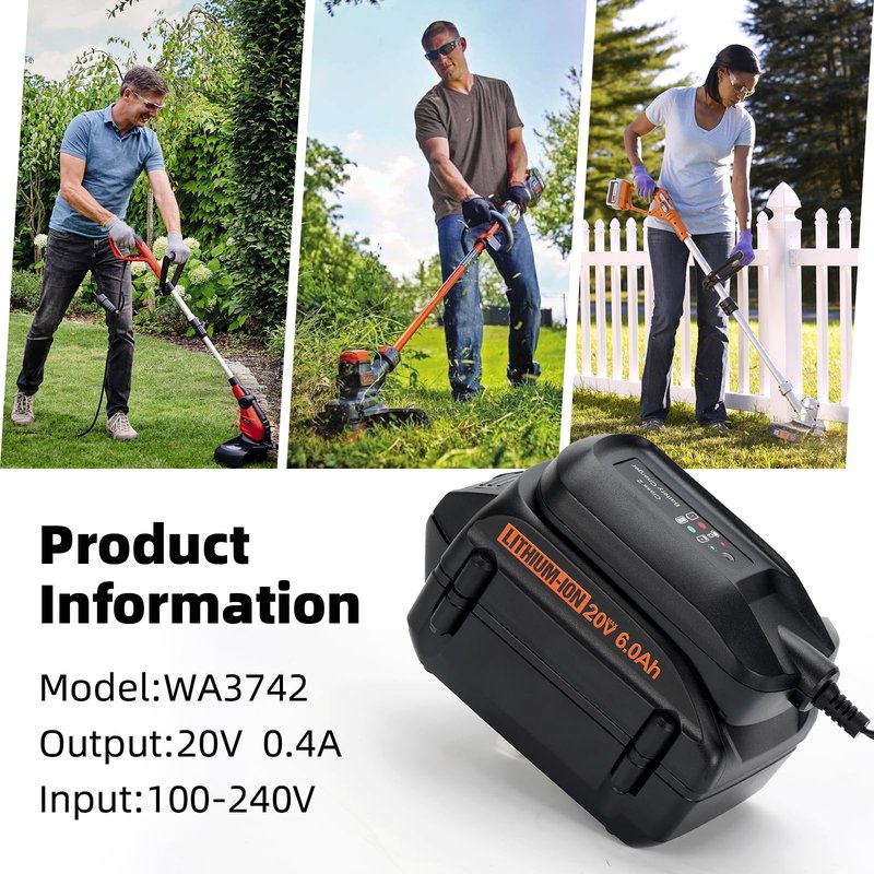 WA3742 Charger Compatible with Worx Battery 20V WA3520 WA3525 WA3575 WA3674 Replacement for Worx 20V Battery Charger WA3732 WA3868
