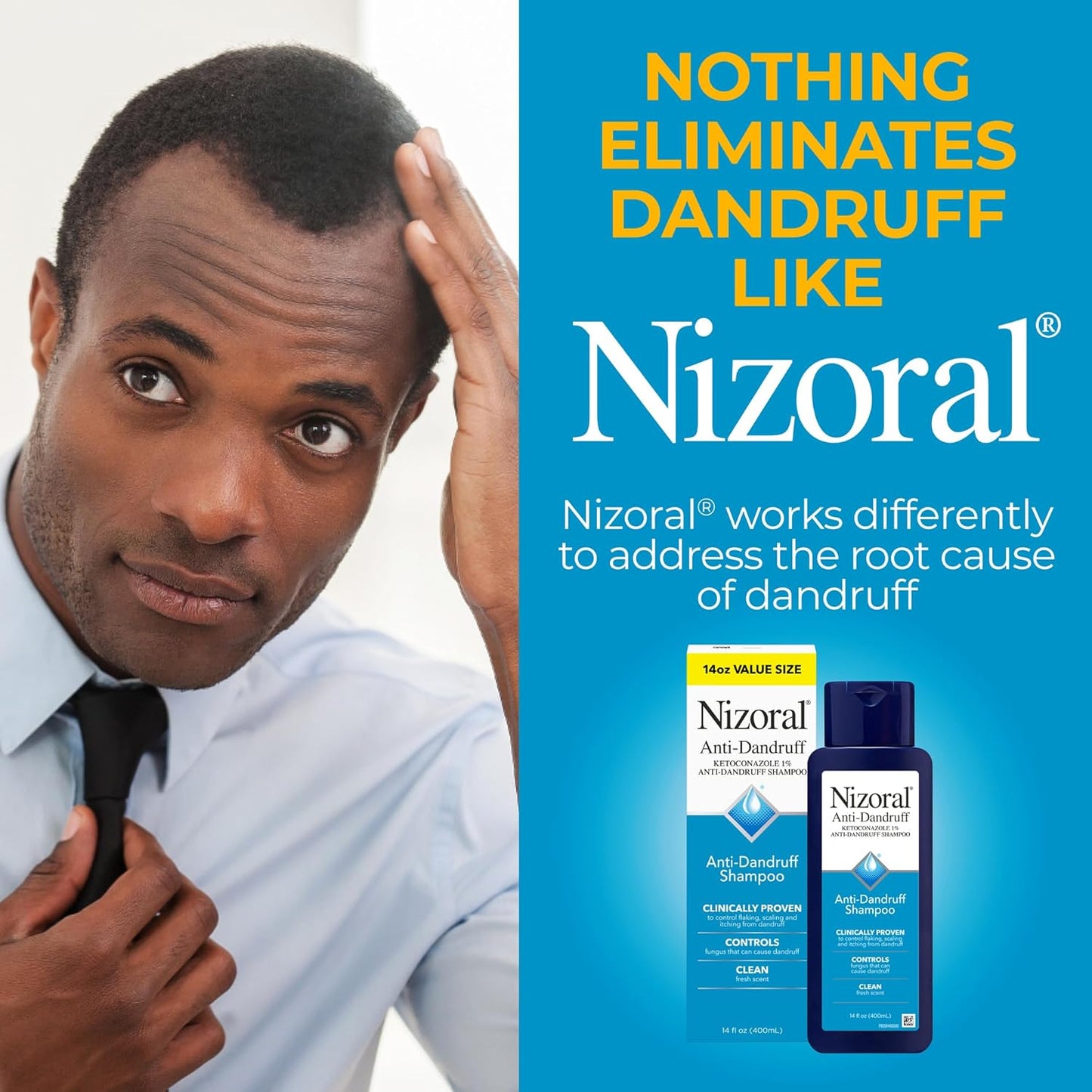 Nizoral Anti-Dandruff Shampoo - 1% Ketoconazole, 14 Fl Oz | Fresh Scent & Anti-Fungal Formula