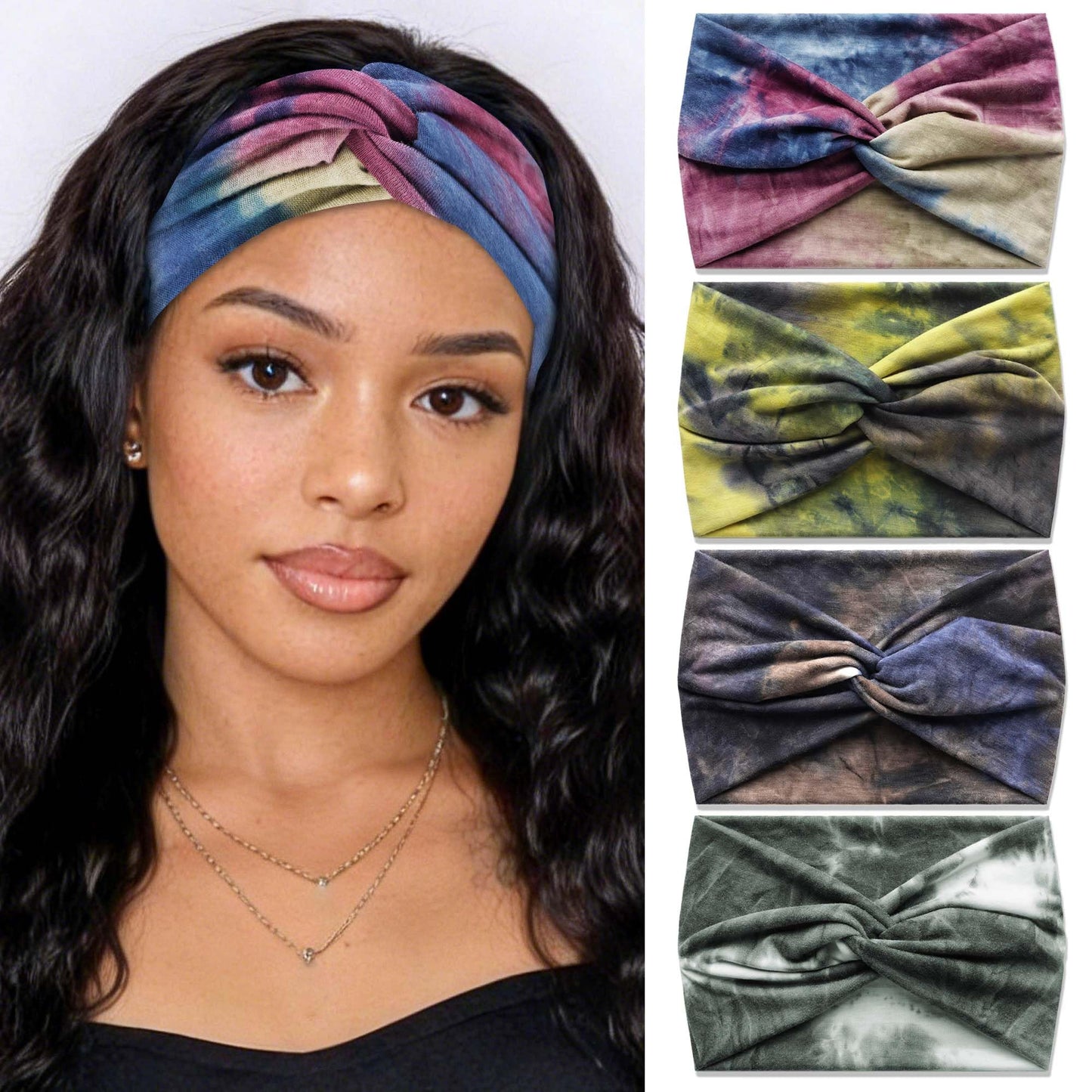 FARSYOD Headbands For Women Tie Dye Head Wraps Wide Turban Head Bands Boho Hair Band Knotted Bandana Headband Non Slip Hair Scarf Criss Cross Turban Fashion Hairband