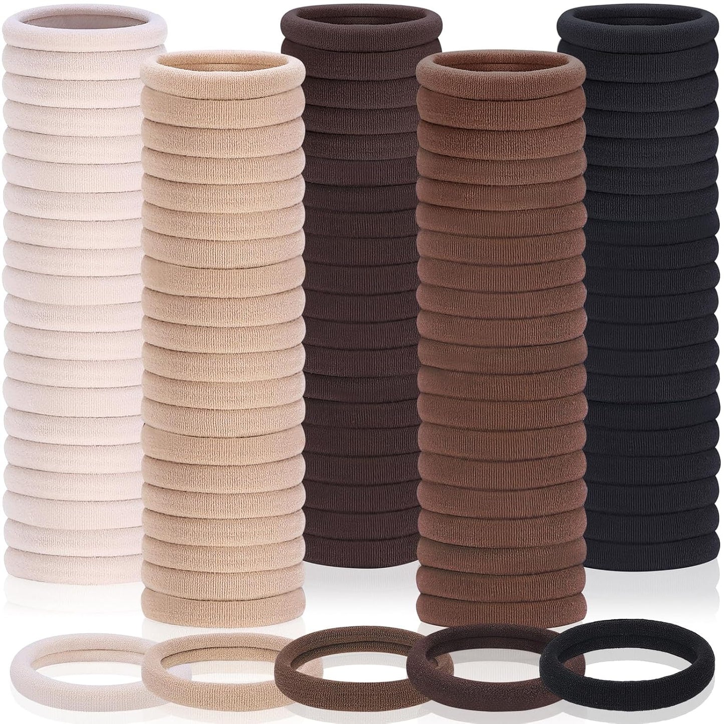 Seamless Elastic Hair Ties - 150 Pcs No Damage Ponytail Holders for Thick & Thin Hair | Soft Beige Bands
