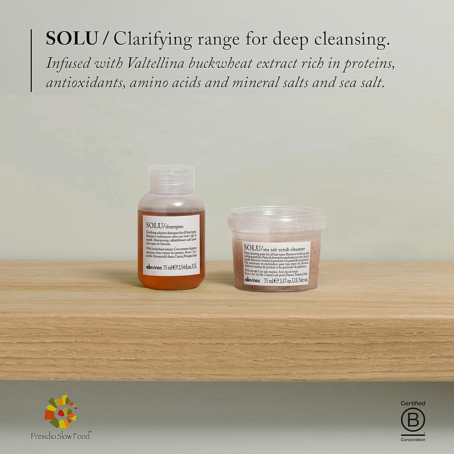 Davines SOLU Shampoo, Deep Cleansing from Accumulation or Residues of Styling Products for Normal to Heavily-Styled Hair - Gives a Refreshed Scalp, Travel Size, 2.54 Fl Oz