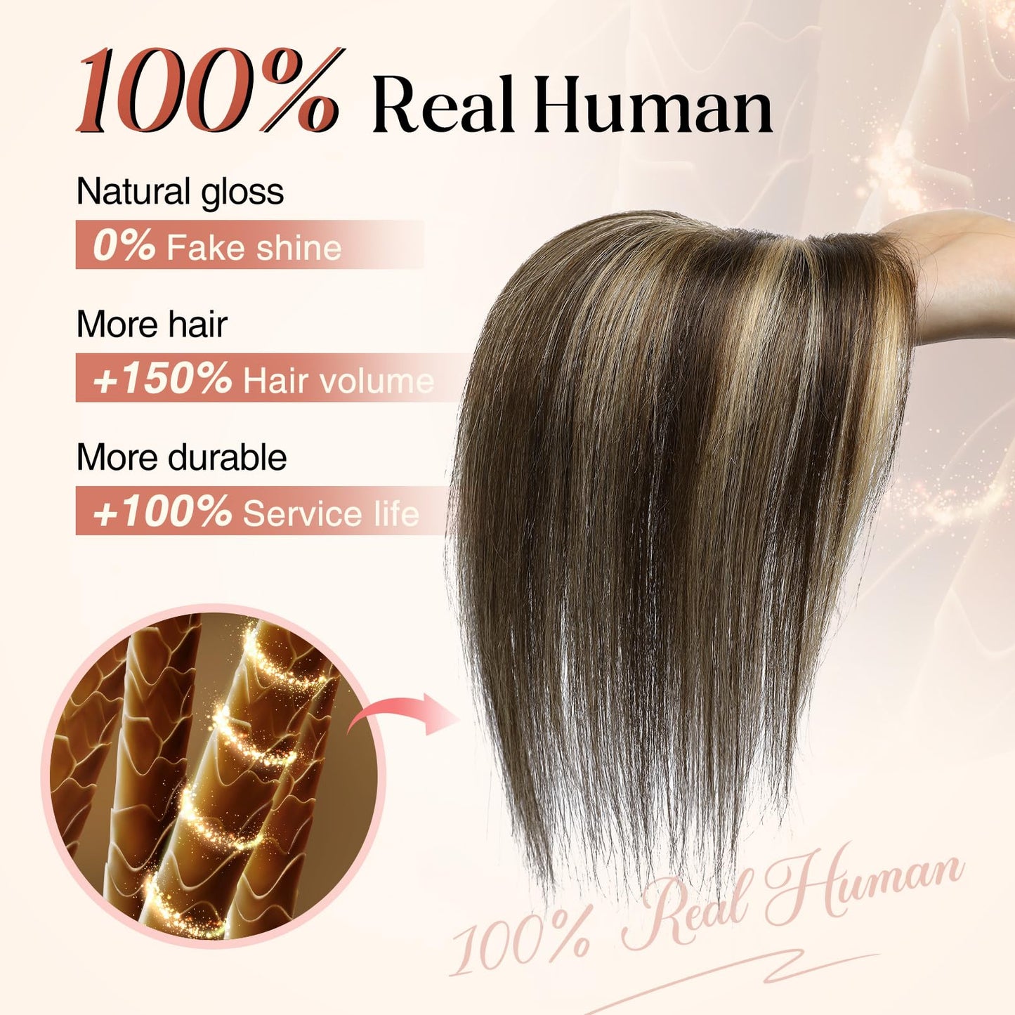 Flufymooz 100% Real Human Hair Toppers for Women, 10 Inch Clip in Human Hair Topper for Thinning Hair, 360°3D Cover Clip in Bangs Natural Hairpiece With 4.5'' x 3'' Silk Base