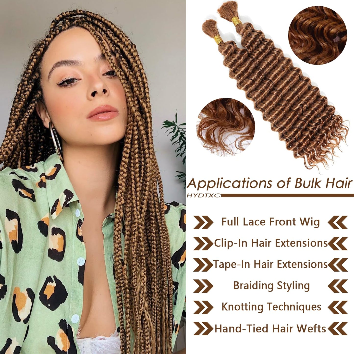 Hydtxc 30 Dark Brown Deep Water Wave Bulk Human Braiding Hair 100g 22 Inch Braiding Hair No Weft Brazilian Virgin Deep Curly Human Hair Extensions for Boho Braids