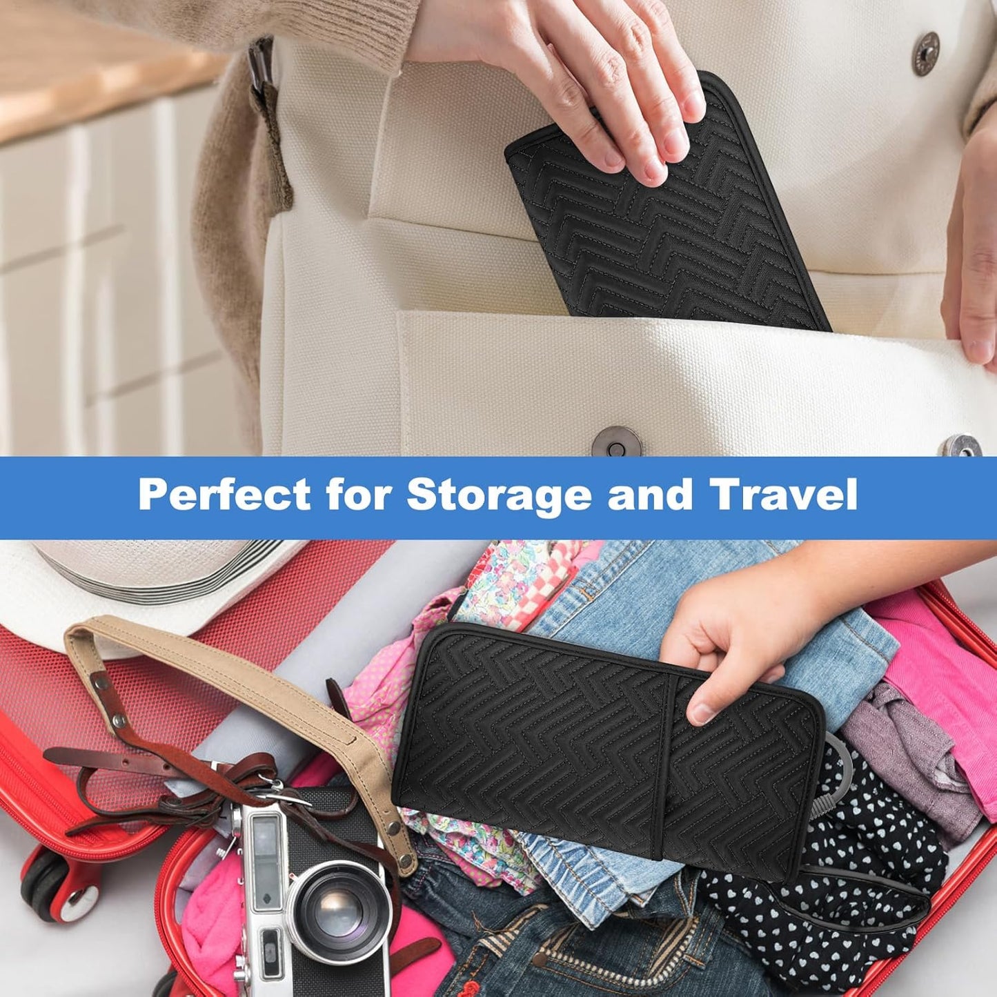 Heat Resistant Hair Tools Organizer - Portable Travel Bag for Curling Irons & Straighteners | Black