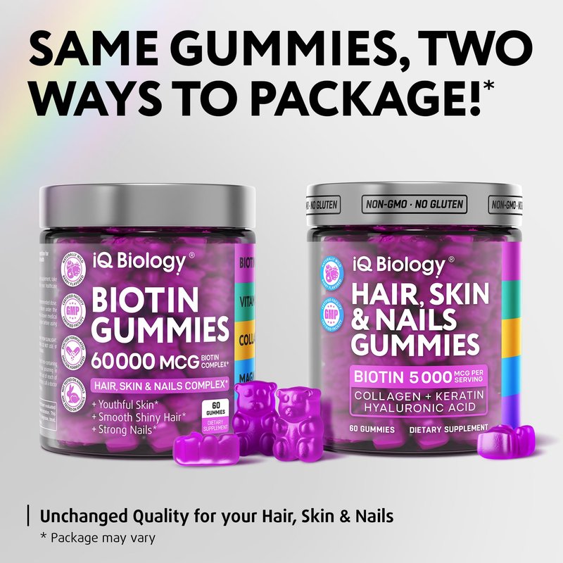 Biotin Gummies for Hair, Skin and Nails - Hair Growth Vitamins for Women & Men - Hair Loss Gummy Supplement with Extra Strength Biotin (Vitamin B7), Collagen, Keratin & DHT Blocker - 60 Chewable Bears