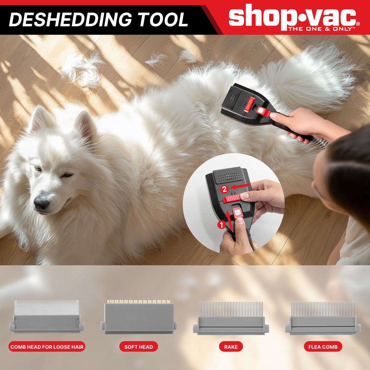 Shop-Vac 4-in-1 Dog Grooming Vacuum, Pet Grooming Vacuum for Shedding, Pet Grooming Kit for Dogs & Cats, Low Noise, 10000Pa Suction with 15 Accessories, 3.3L Dust Cup for Home Shedding & Trimming