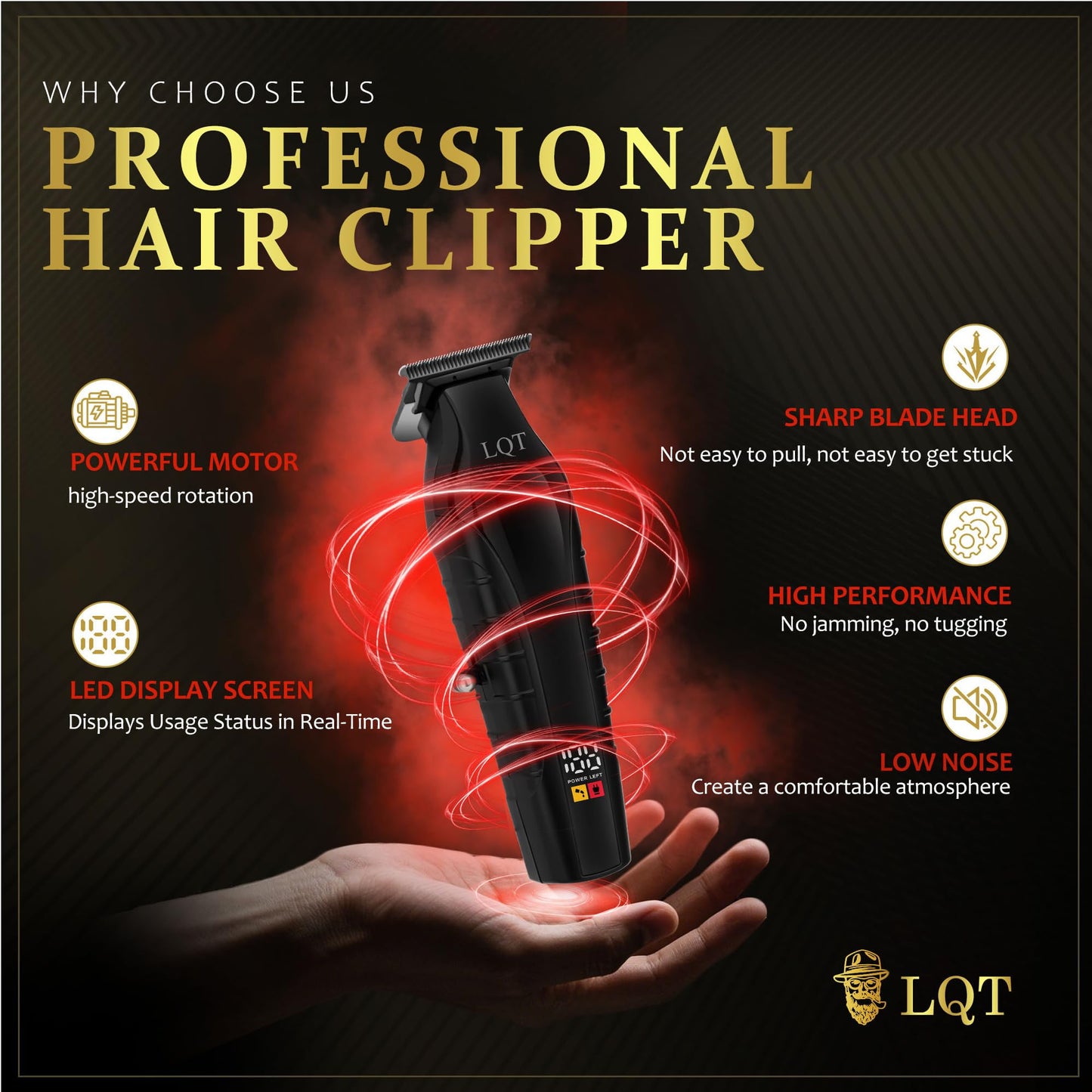 LQT 902 Professional Hair Trimmer for Men Cordless Beard and Mustache Trimmer Rechargeable Electric T Liners Clippers with Led Display and Luxury Gifts Box to Son Husband Father Men Gift