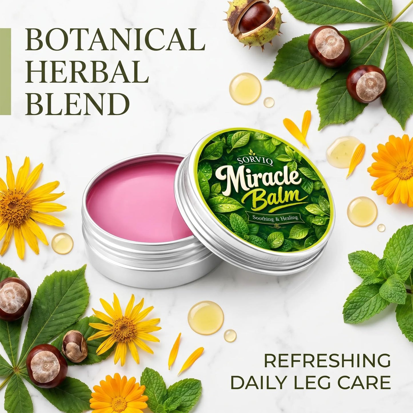 MEIGLINE Sorviq Miracle Balm for Varicose Veins, Lightweight Non-Greasy Formula for Standing, Travel & Office Use