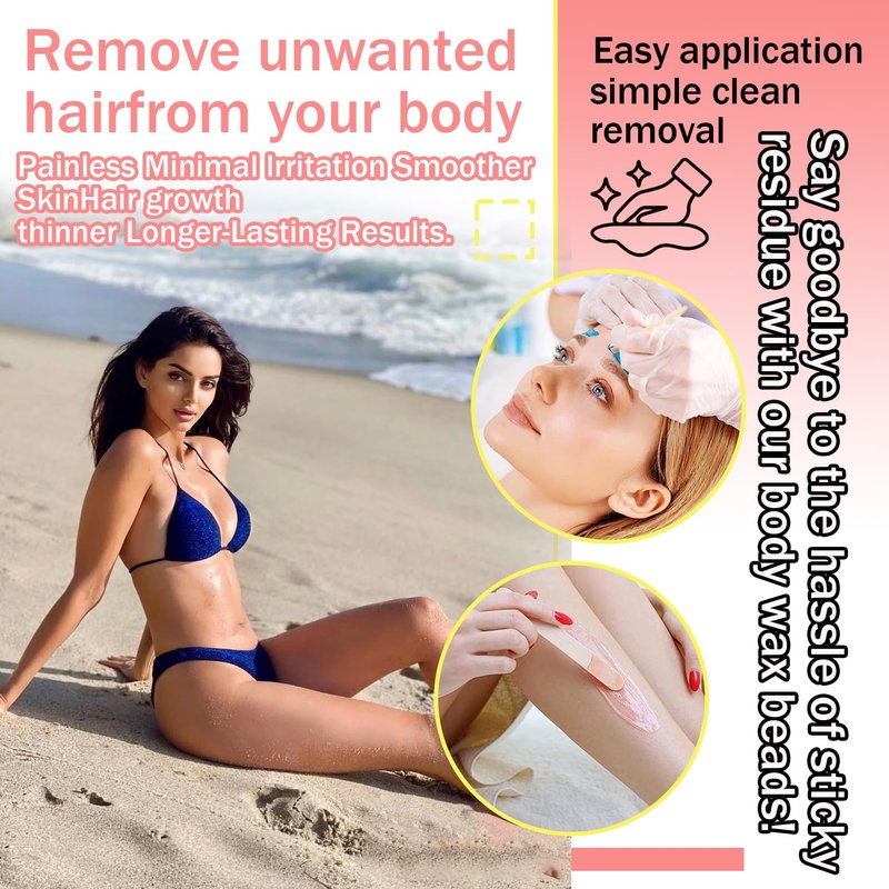 4 Colors Hard Wax Beads for Hair Removal,Gentle Hard Wax Kit with 10 Applicator Sticks,Peel-Off Waxing Beads for Facial and Full Body
