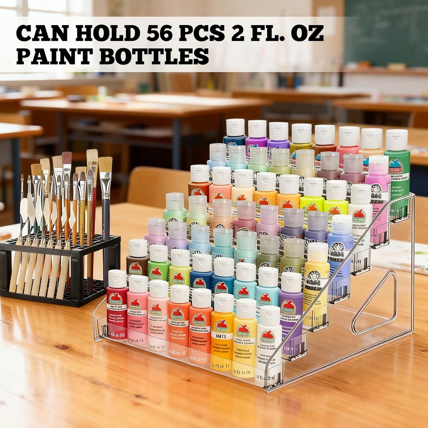 Clear Acrylic Paint Organizer - 7-Layer Storage Rack with Brush Holder | Ideal for Small Tubes and Jars