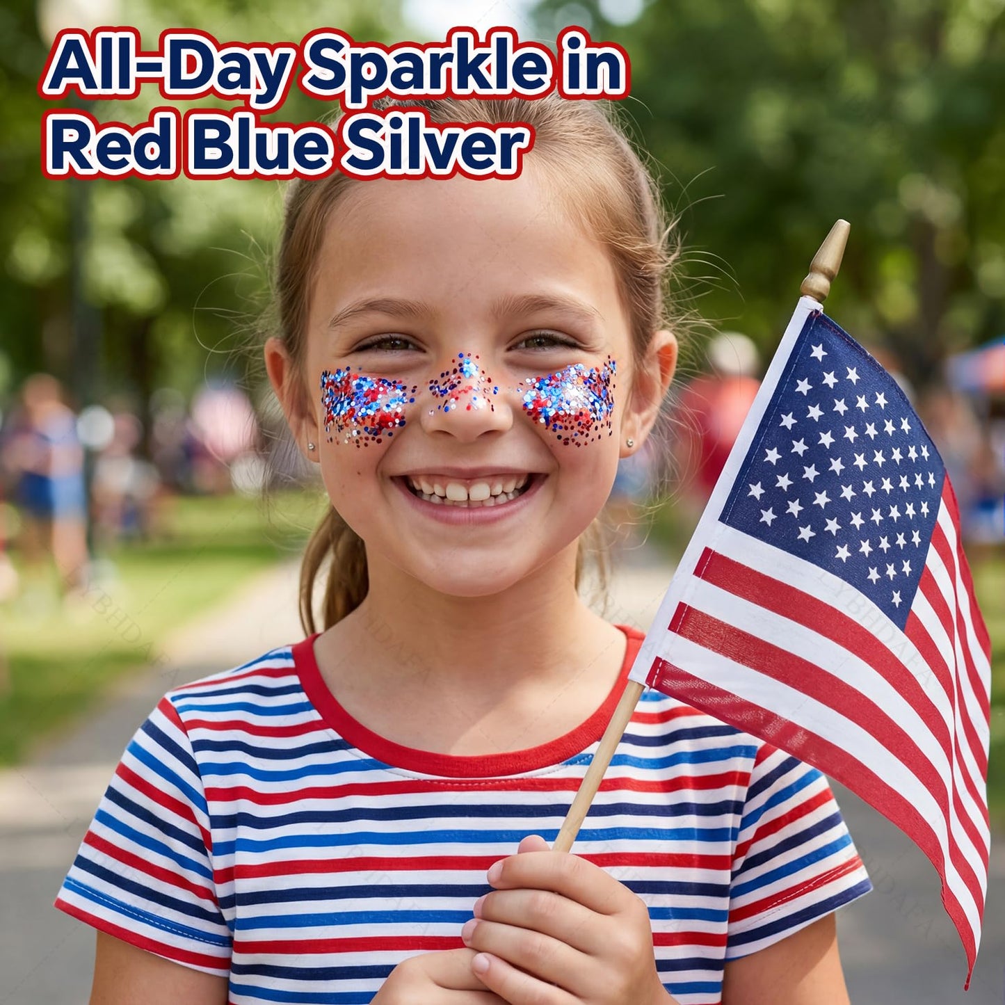 4th of July Glitter Stick | Patriotic Red White and Blue Glitter Stick for Face Body Hair, Fourth of July Accessories & Outfits for Women, USA Flag Makeup for American 250 Anniversary & Memorial Day