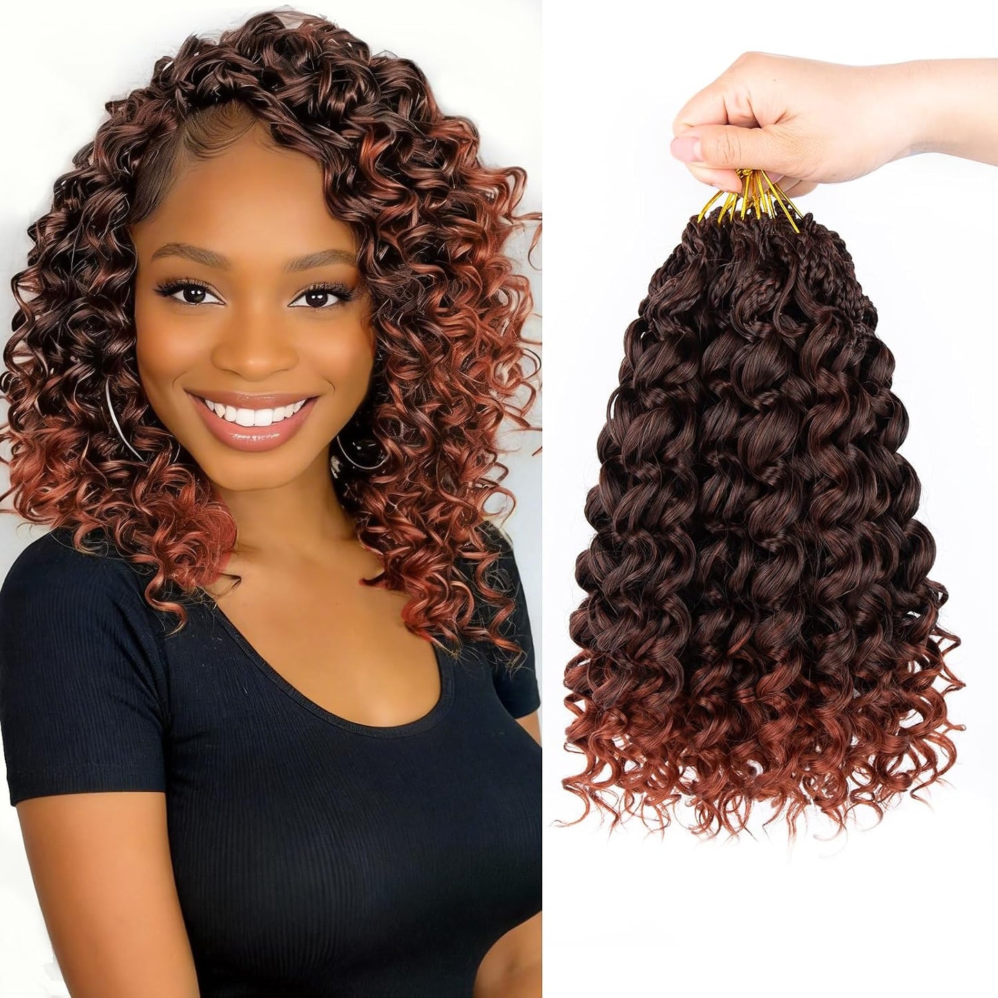 GoGo Curl Crochet Hair - 14 Inch Pre Looped Braids for Black Women | Soft Synthetic Deep Water Wave Extensions