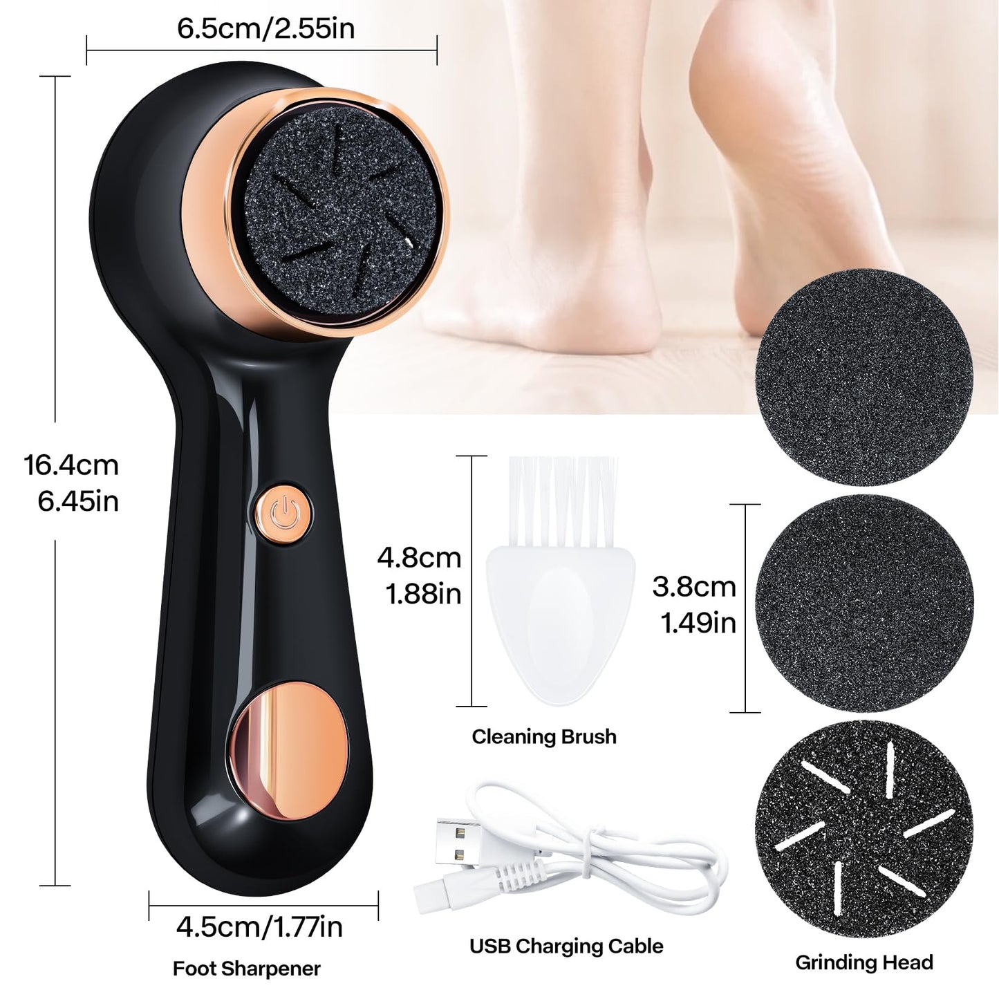 Shmian Electric Callus Remover for Feet, Rechargeable Foot File Pedicure Kit – Cordless Dead Skin Remover for Cracked Heels, Hard & Dry Skin, Waterproof Foot Care Tool for Home Use & Travel