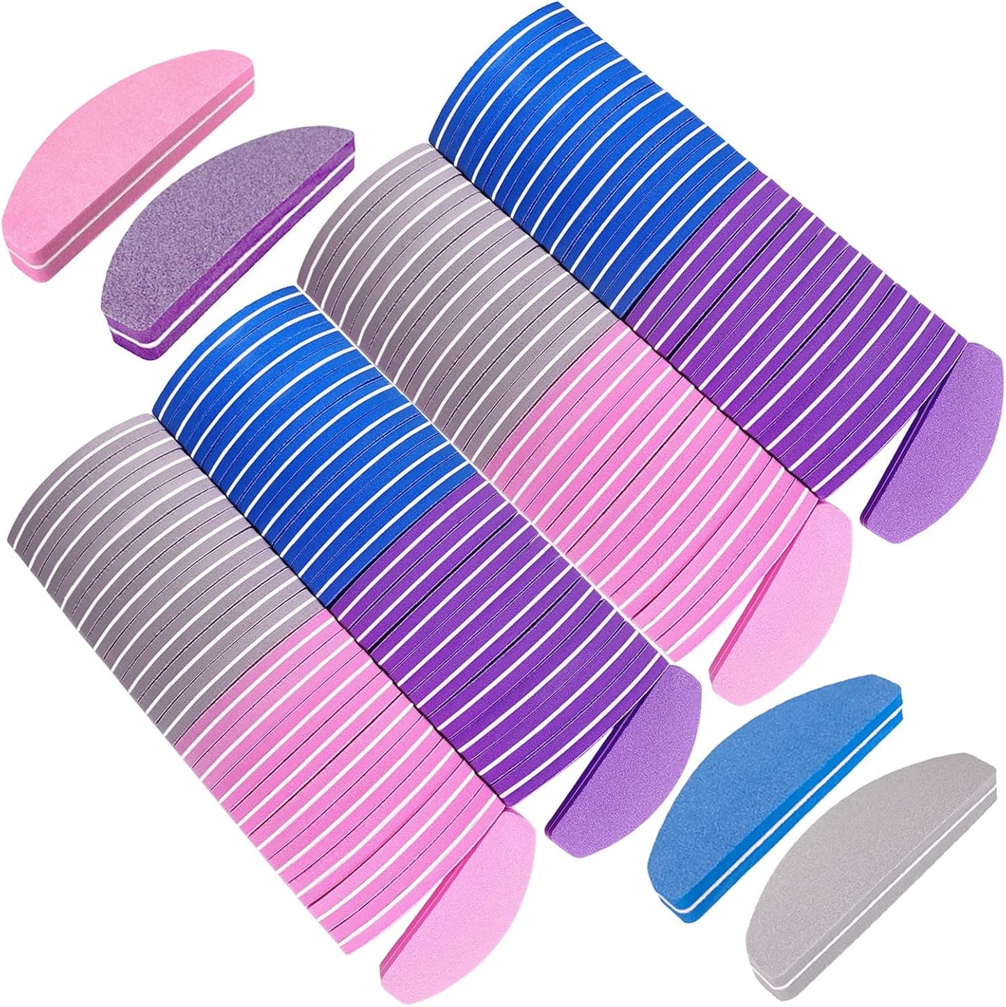 Nail Buffers Set - 20 Double-Sided Nail Files with 100/180 Grit | Portable Washable Arc Shape (Pink)
