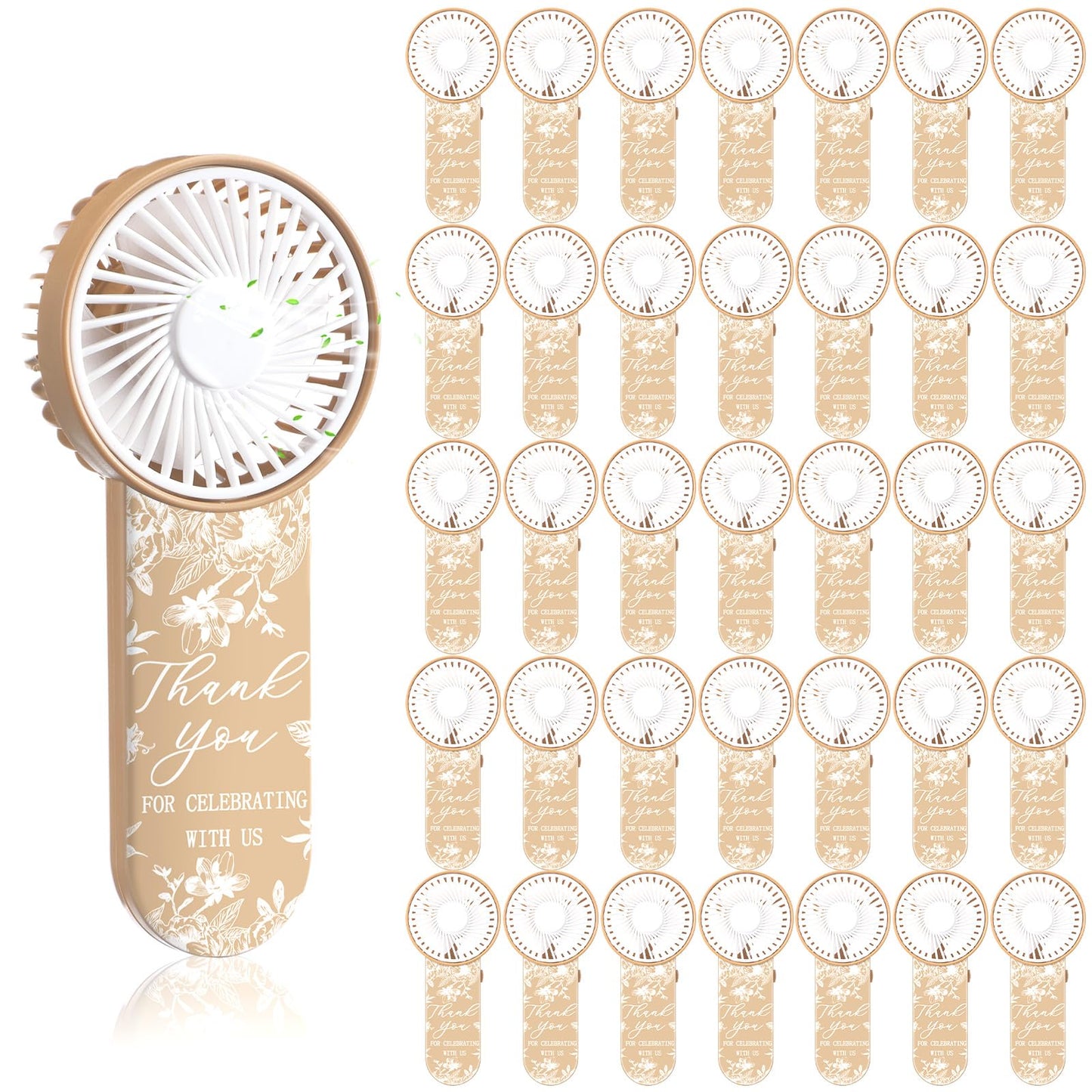 Tujoe 100 Pcs Wedding Handheld Fans for Guests Mini Personal Portable Fans Bulk Thank You for Celebrating with Us Fan for Wedding Bridal Shower Party Favors Summer Travel (Beige Botanical Lace)