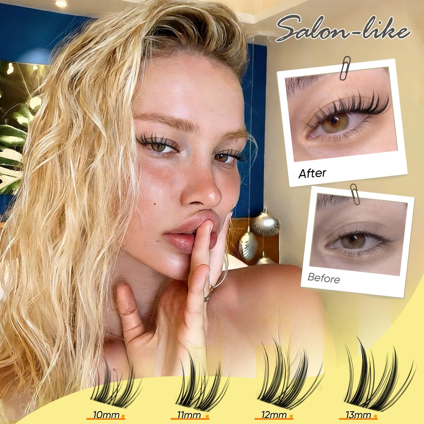 Pleell Lash Clusters Wispy Eyelash Clusters 10/11/12/13MM CC-Curly Natural Cluster Eyelash Extensions Bunny Lashes Clusters with Invisible Band Manga Lash Extensions Pestañas Postizas Naturales