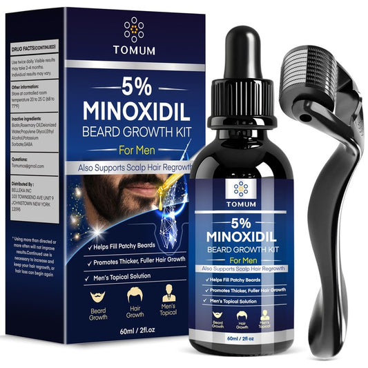 TOMUM 5% Minoxidil Beard Growth Kit for Men – Hair & Beard Regrowth Serum, Helps Fill Patchy Beards, Thicker Fuller Facial & Scalp Hair, Topical Solution