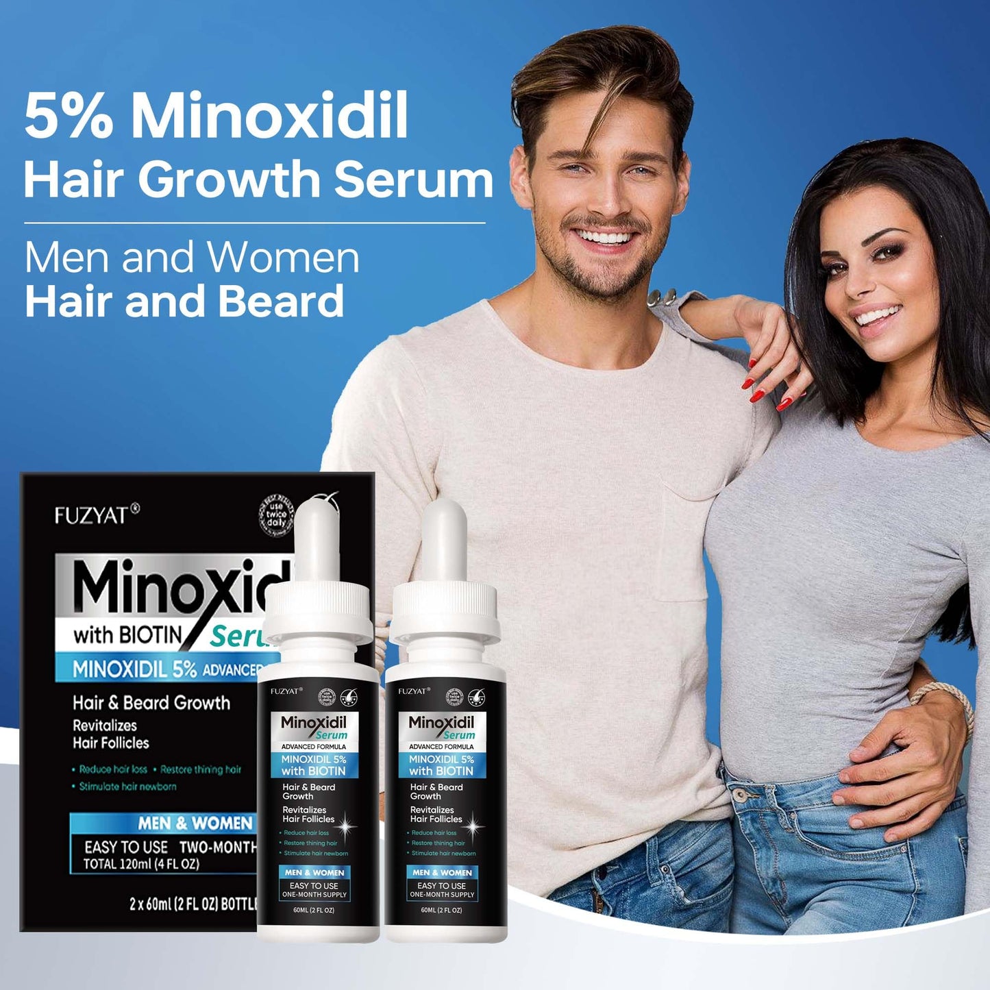5% Minoxidil for Men, Minoxidil for Women Hair Growth Treatment, Beard Growth Serum, Biotin & Castor Oil Enriched,Strengthens Weak Roots, Repairs Thinning Hair (240ml)