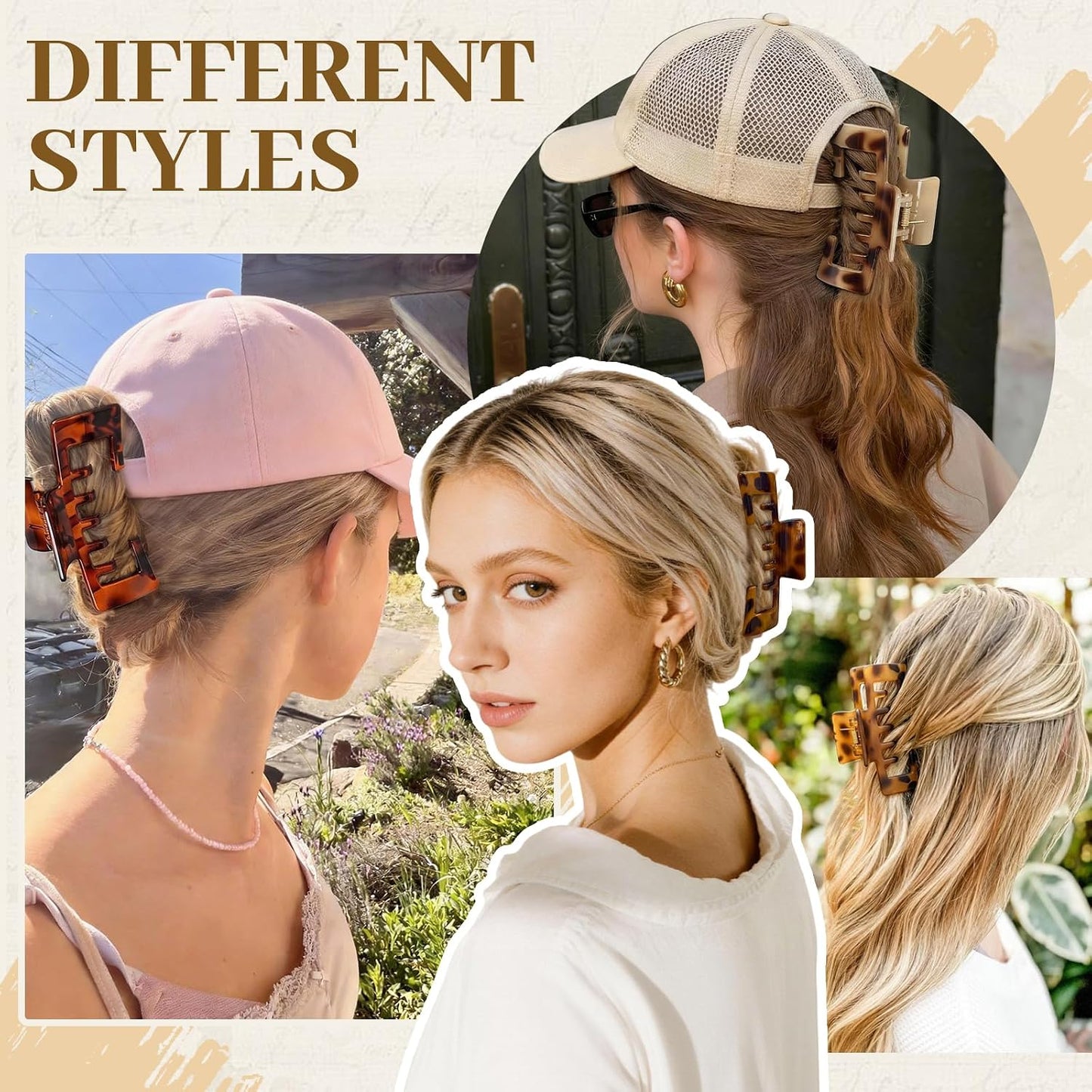 Extra Large Hat Claw Clips for Women - 5 Inch Jumbo Hair Clip for Thick Long Hair | Ideal for Baseball Caps & Beach Outings