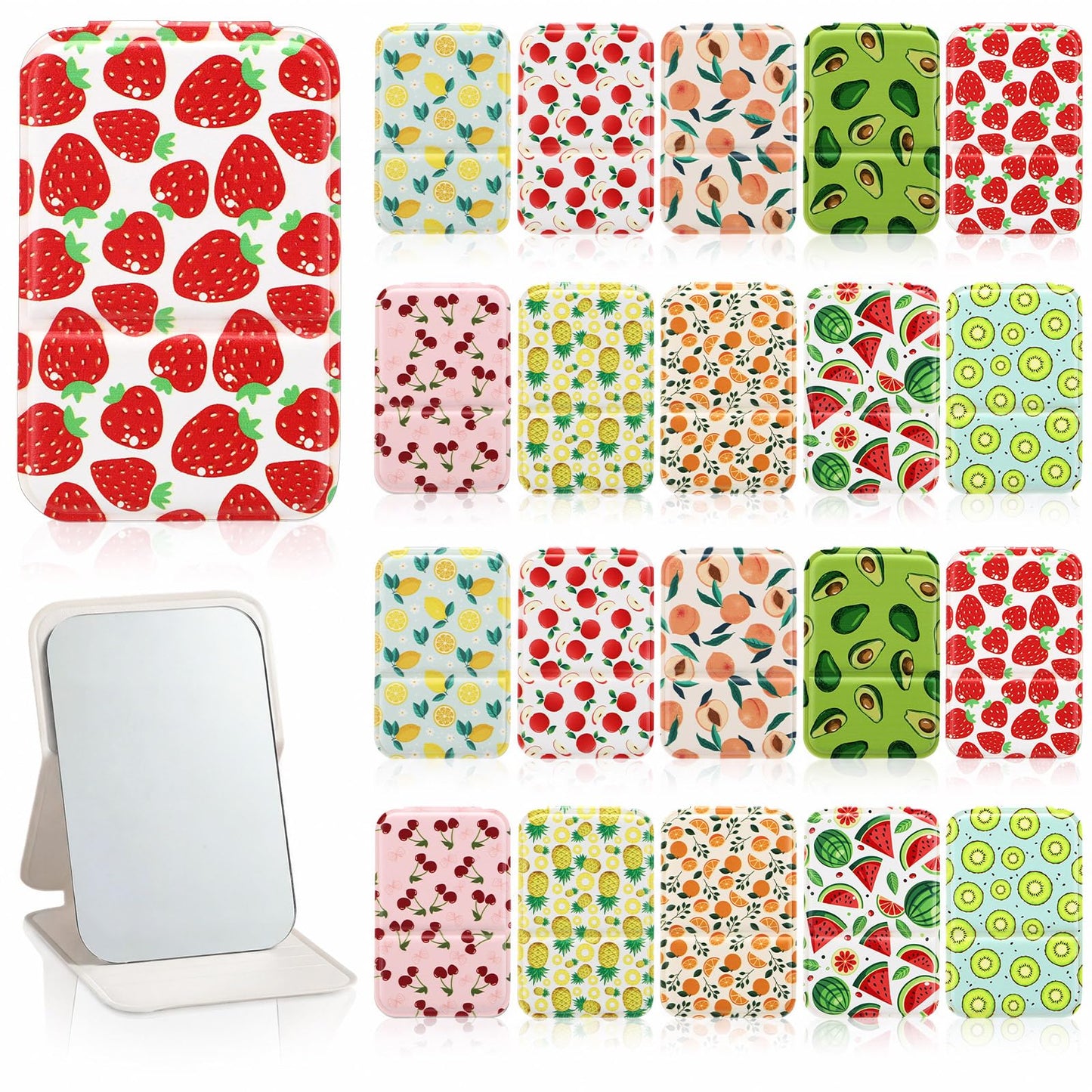 Yalikop 10 Pcs Cute Fruit Compact Mirror Gift Bulk, Summer Pocket Makeup Mirror Gift for Women, Girls, Friends, Guests, Bridal Shower Party Favors, Baby Shower Gifts (fruit, 10)