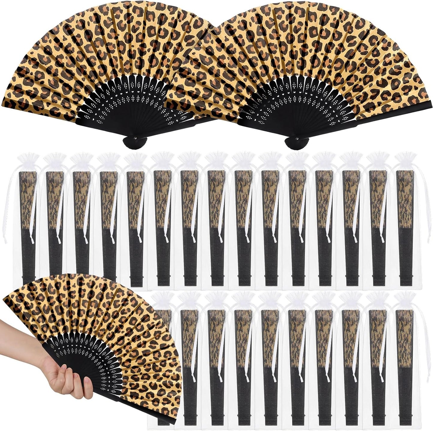 Wildflower Folding Hand Fan Set - 25 Vintage Paper Fans with Organza Bags | Perfect for Weddings & Tea Parties