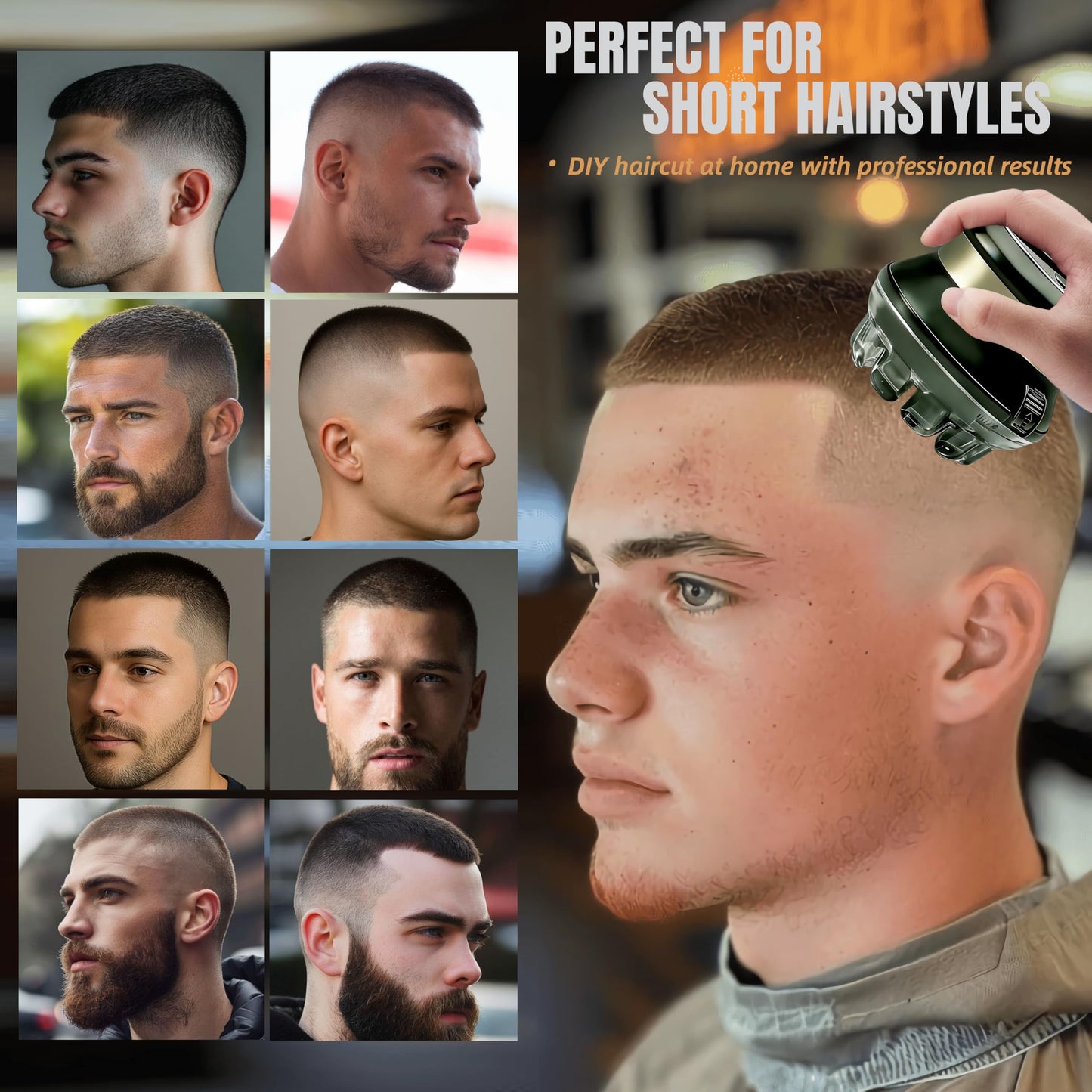 2 in 1 Circular Cordless Hair Clippers for Men – Self Haircut Kit & Self Cut System with Detachable Edge Trimmer for Sideburns & Neckline, DIY Buzz Cut & Crew Cut, 60 Min Runtime, 6 Lengths 5–19mm