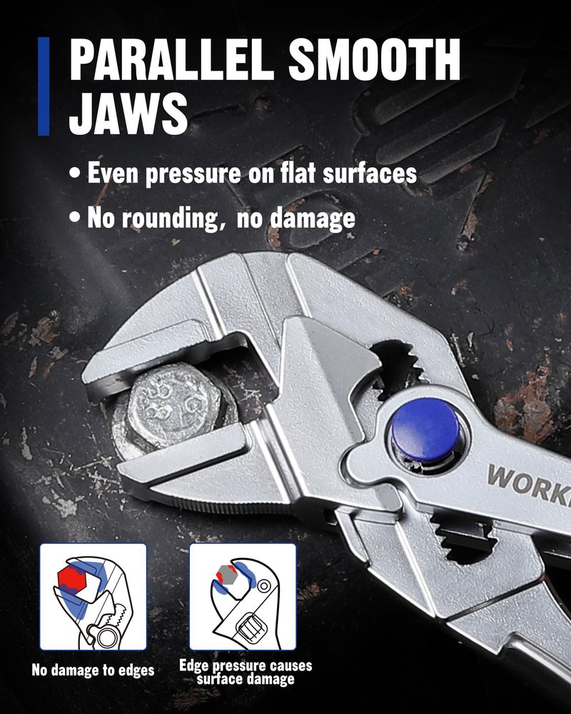 WORKPRO Mini Pliers Wrench, 4-Inch Smooth Jaw Plier, High-Toughness Alloy Steel Adjustable Wrench Pliers with Smooth Parallel Jaws, Anti-Rust Coating, EDC Plier for Tight Spaces & Versatile Use