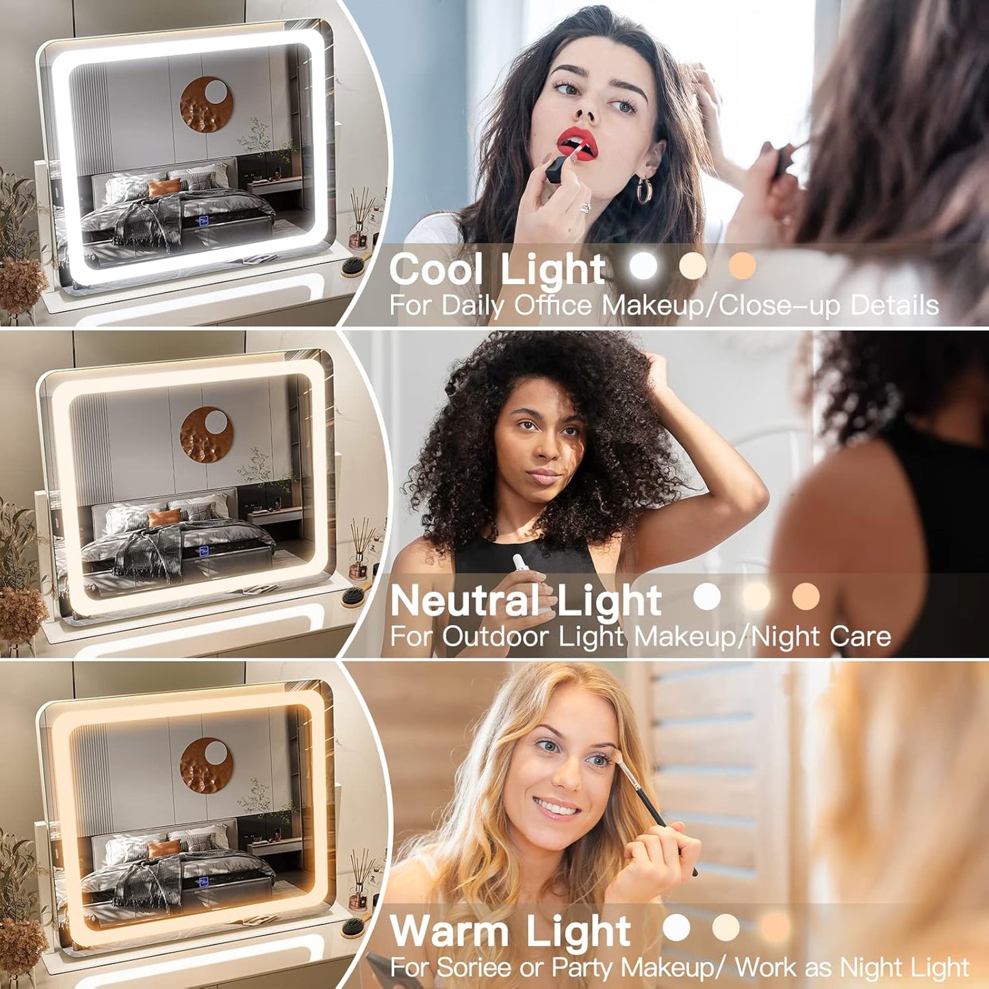 FENNIO Vanity Mirror with Lights - 22''x17'' Dimmable Makeup Mirror with Touch Screen & 3-Color Lighting