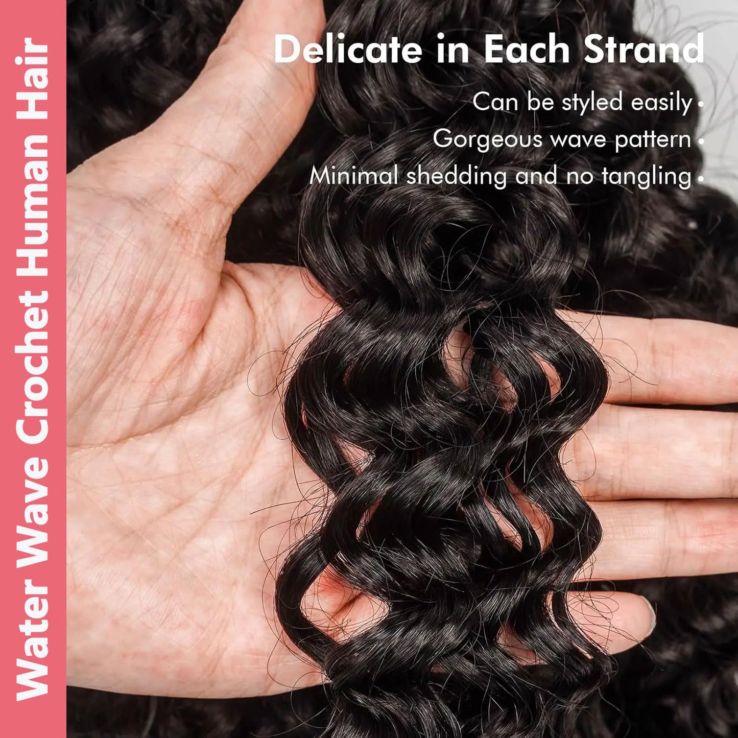 Crochet Hair for Black Women Pre-Separated Human Crochet Hair Water Wave Crochet Human Hair Extensions Curly Feather Crochet Human Hair (#1B-50g, 18 Inch)