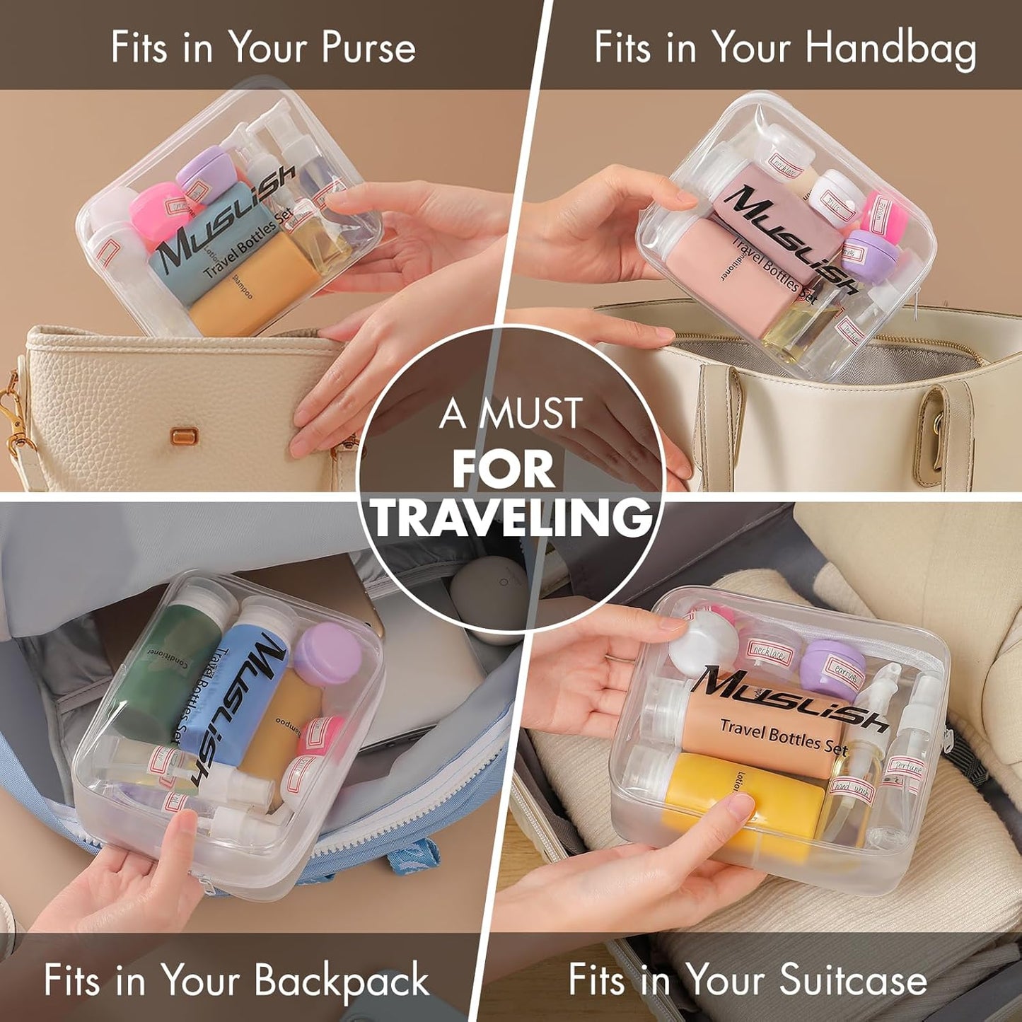Leak Proof Silicone Travel Bottles Set - 21 Pack TSA Approved Toiletry Containers | BPA Free, Travel Size Accessories
