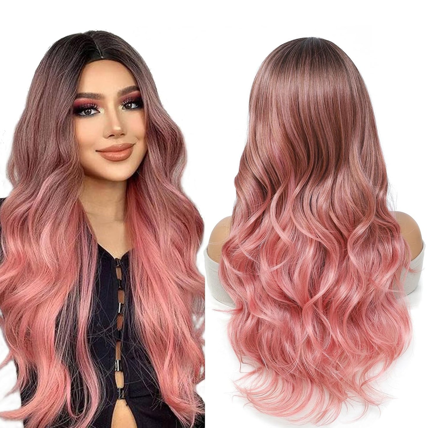 Ombre White Wig - 26 Inch Long Wavy Synthetic Hair for Daily Wear | Cosplay & Halloween