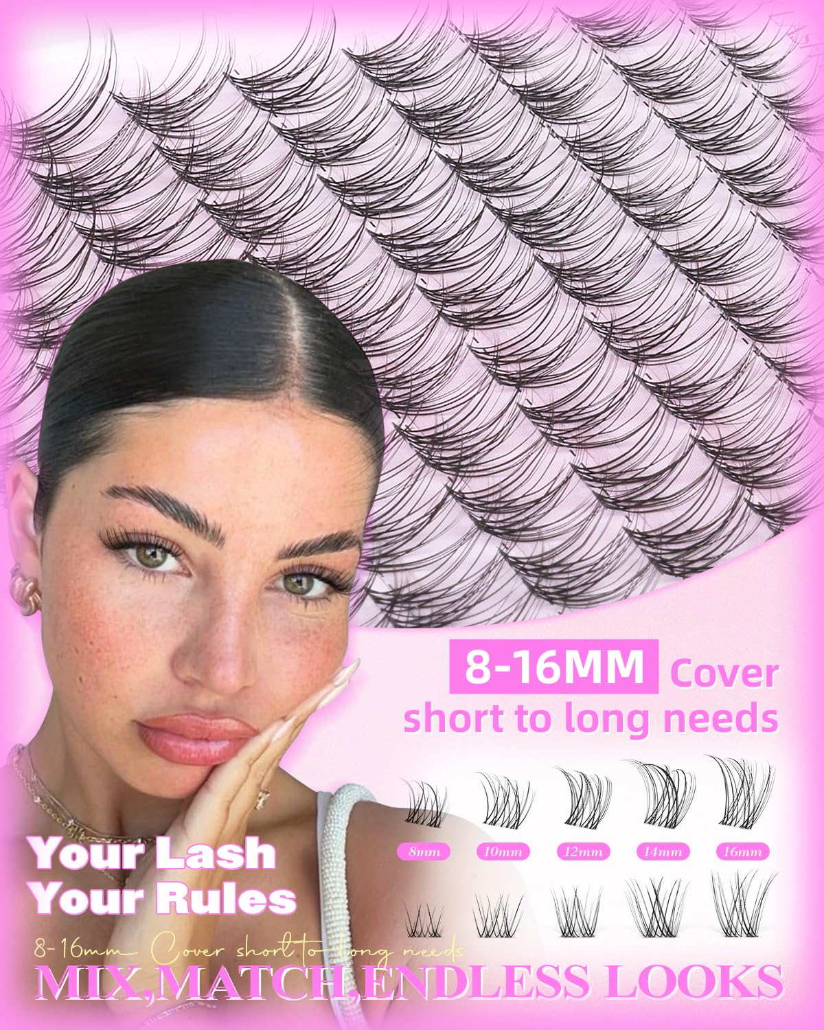 Natural Lash Clusters | Venus Wispy Eyelash Extensions - Invisible Thin Band, 8-16mm DIY Individual Lashes for a Natural Look