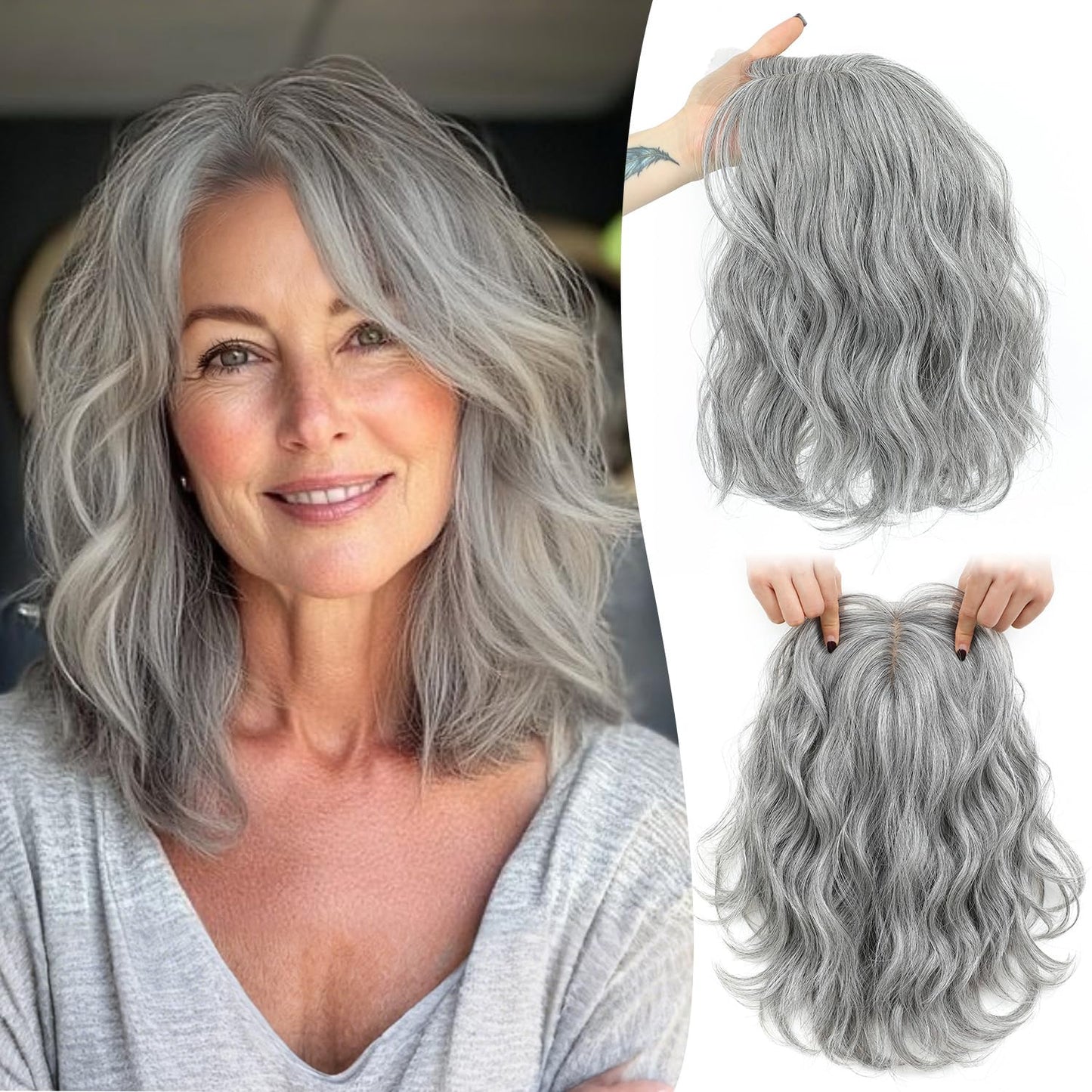 Short Wavy Hair Topper for Women - 11 Inch Natural Synthetic Hairpiece, Lightweight & Breathable | Dark Brown, 6.5"x6.5" Base