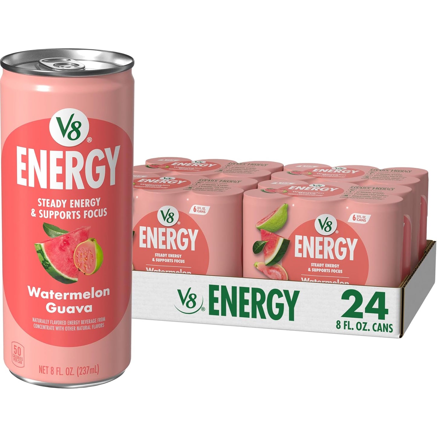 V8 Energy Peach Mango Energy Drink - 8 Fl Oz Can | 24 Pack of Refreshing Energy Boost