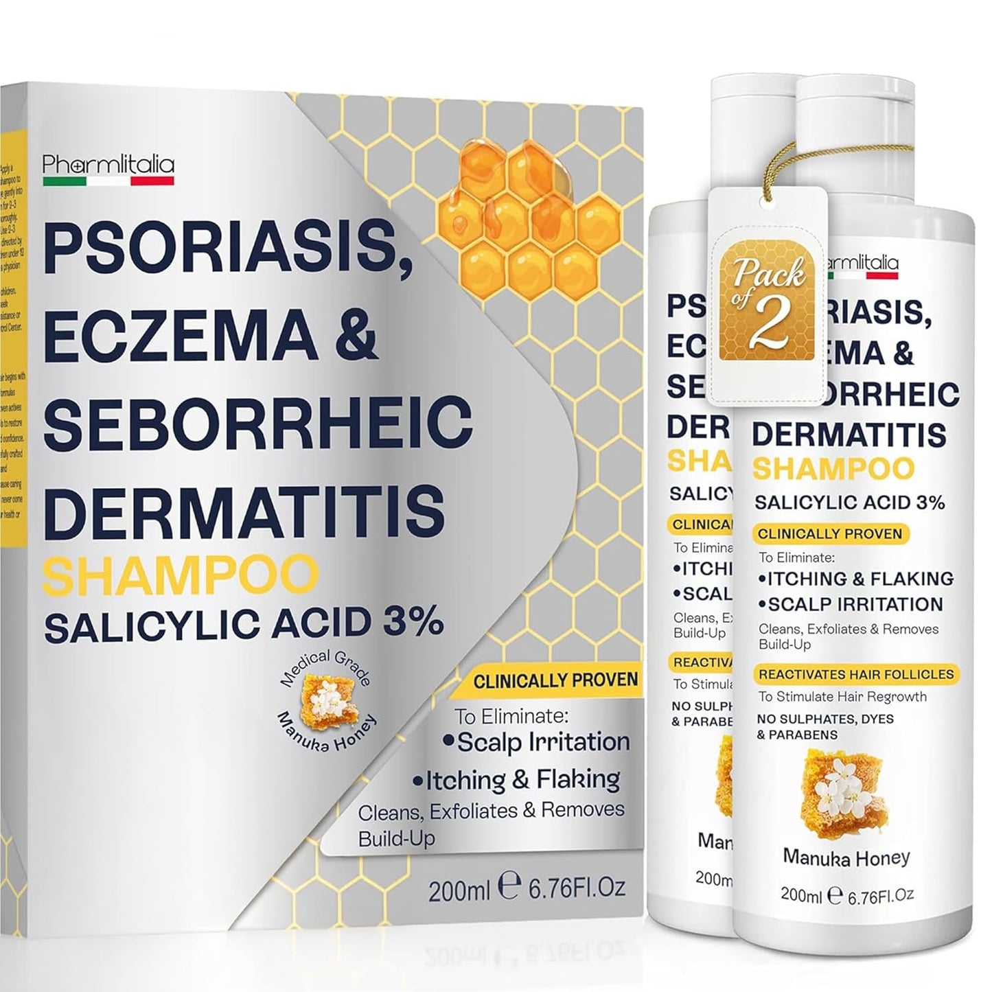 Psoriasis Shampoo with Salicylic Acid 3% - Dry & Itchy Scalp Treatment for Eczema Relief | 6.76 Fl Oz (Pack of 2)