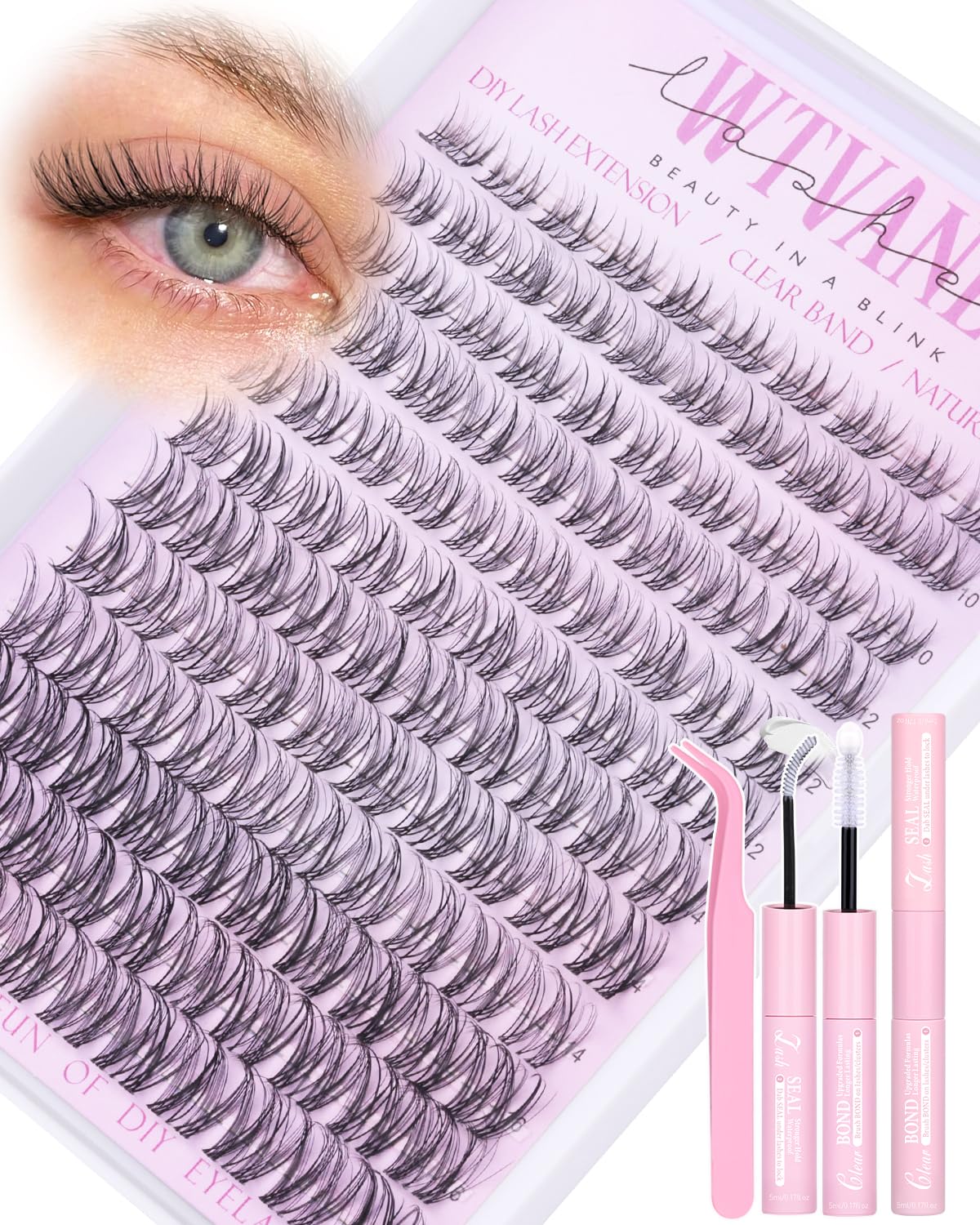 Natural Lash Clusters - Wispy Eyelash Extensions 240 Pcs | Short 8-10-12mm Individual Lashes for Beginners, Glasses Friendly