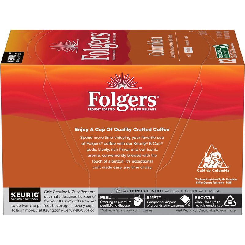 Folgers Colombian Medium Roast Coffee, 72 Keurig K-Cup Pods