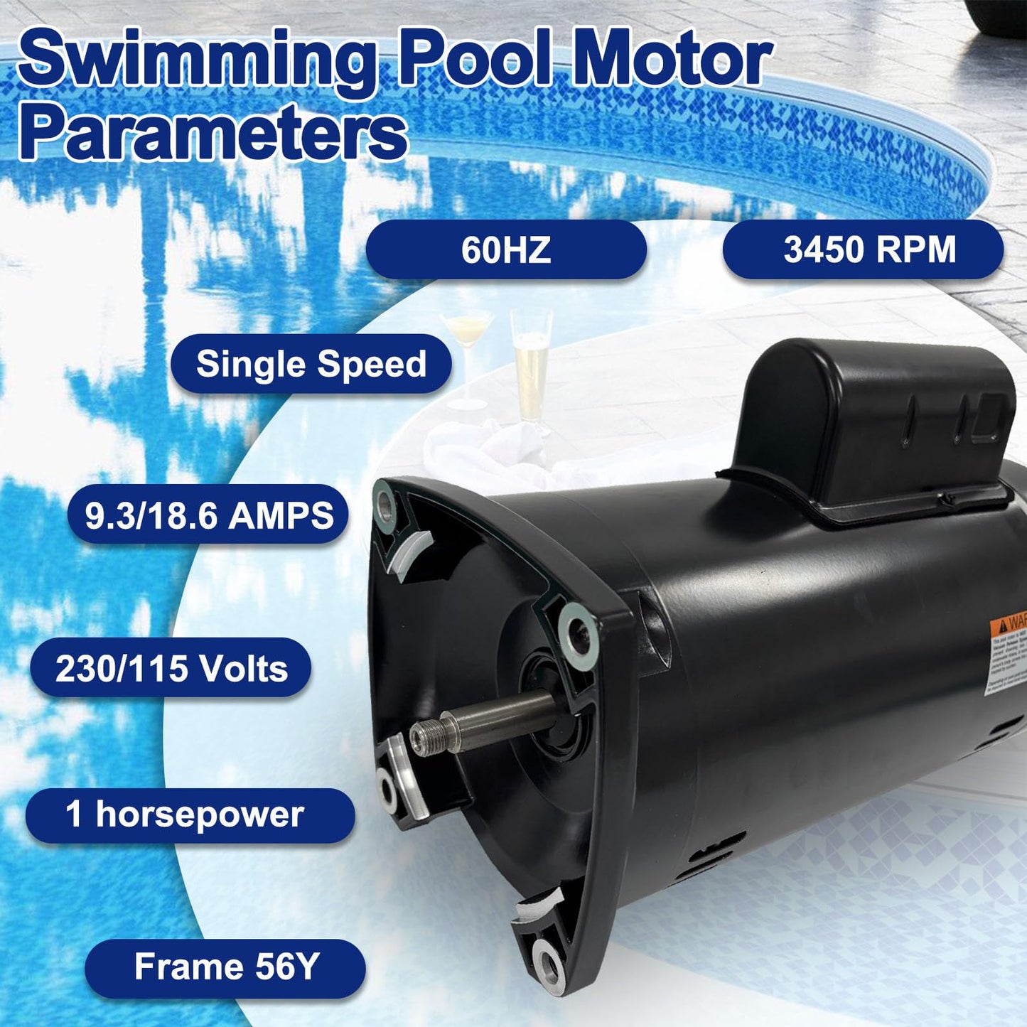 B2853 Pool Pump Motor Replacement for B2853 B2853V1 Motor 56Y Frame Swimming Pool Pump 1 Horsepower,3450 RPM,6.5/13.0 Amps