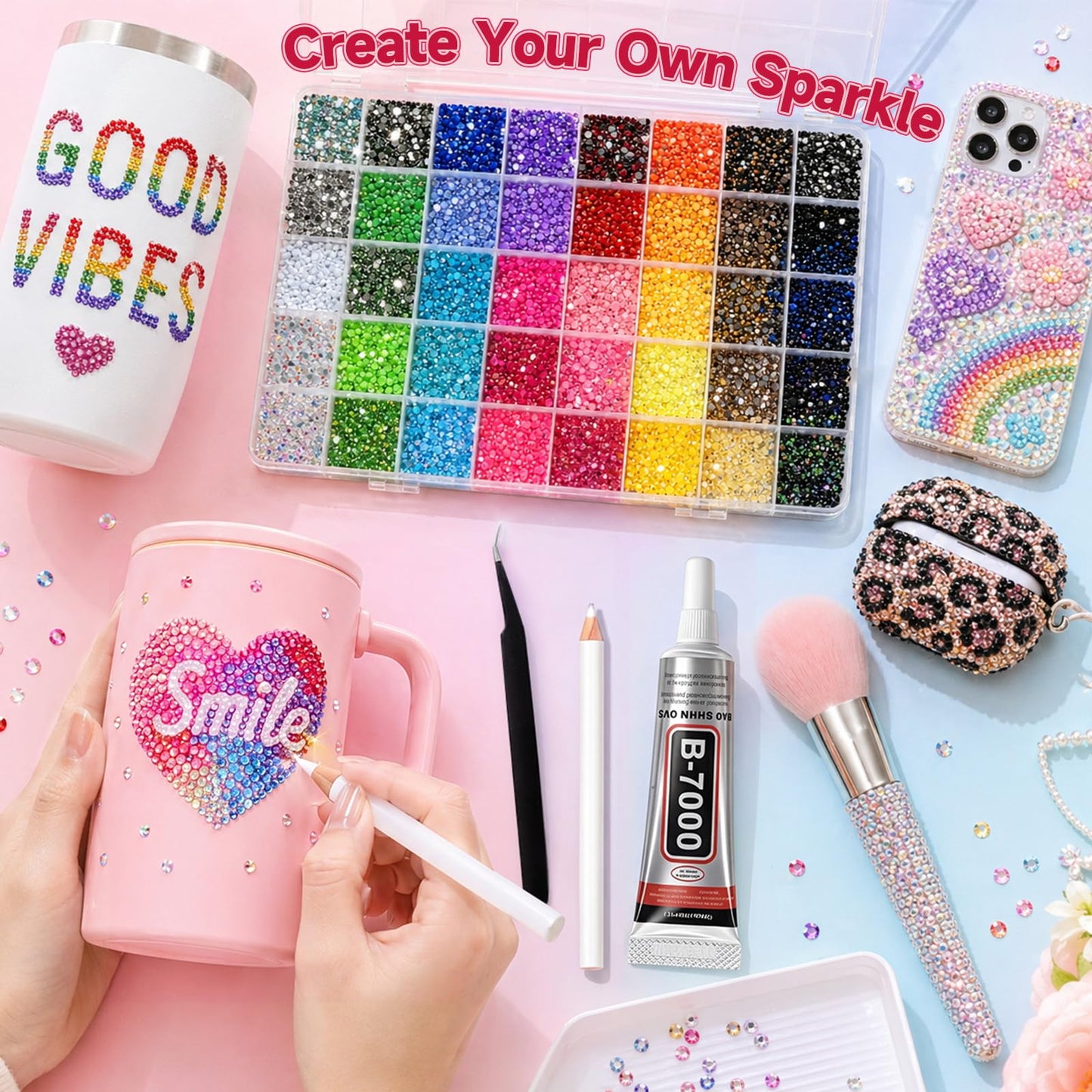 40000 Pcs 40 Colors Bedazzling Kit with Rhinestones, Resin Jelly Rhinestones for Bedazzled Kits, Multicolor Gem Bedazzler Kit for Crafting, DIY Arts, Nail Art, Shoe, Book