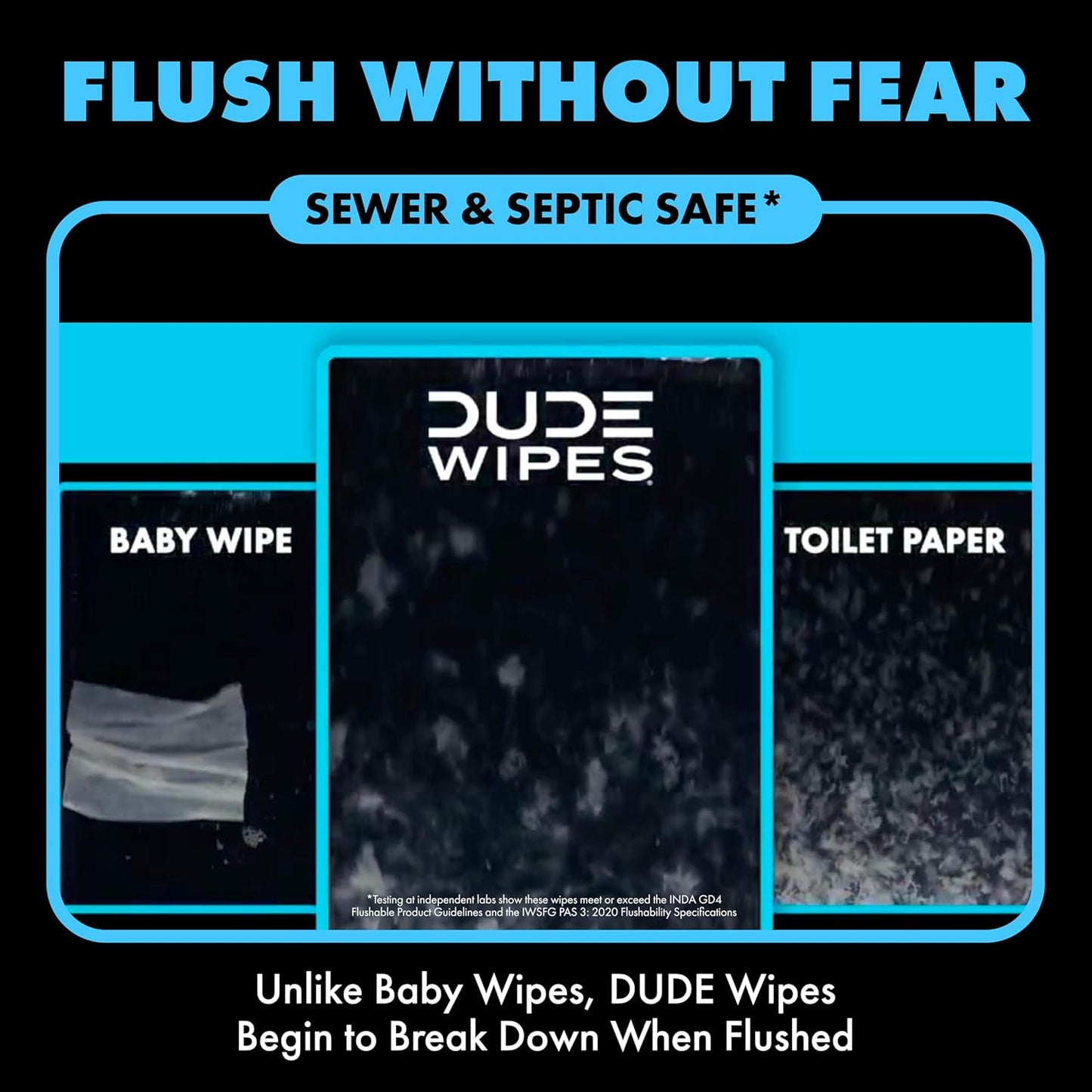 Dude Wipes Unscented Flushable Wipes - Extra-Large Adult Wet Wipes for Sensitive Skin | 6 Pack (288 Count) with Vitamin E and Aloe