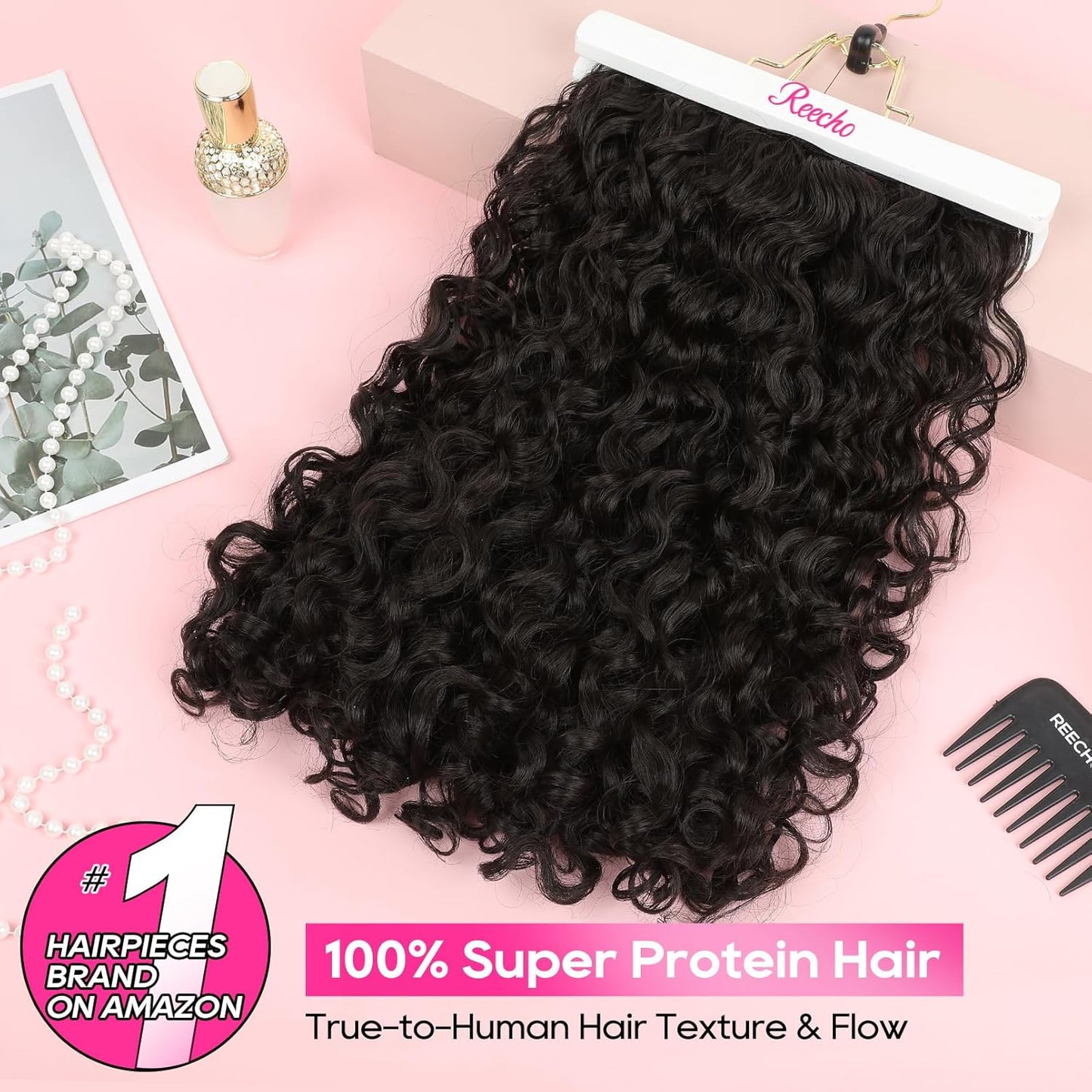 Curly Hair Extensions - 4PCS 18" Clip-In GoGo Curly Hairpieces | Silky Soft Natural Look - Black Brown