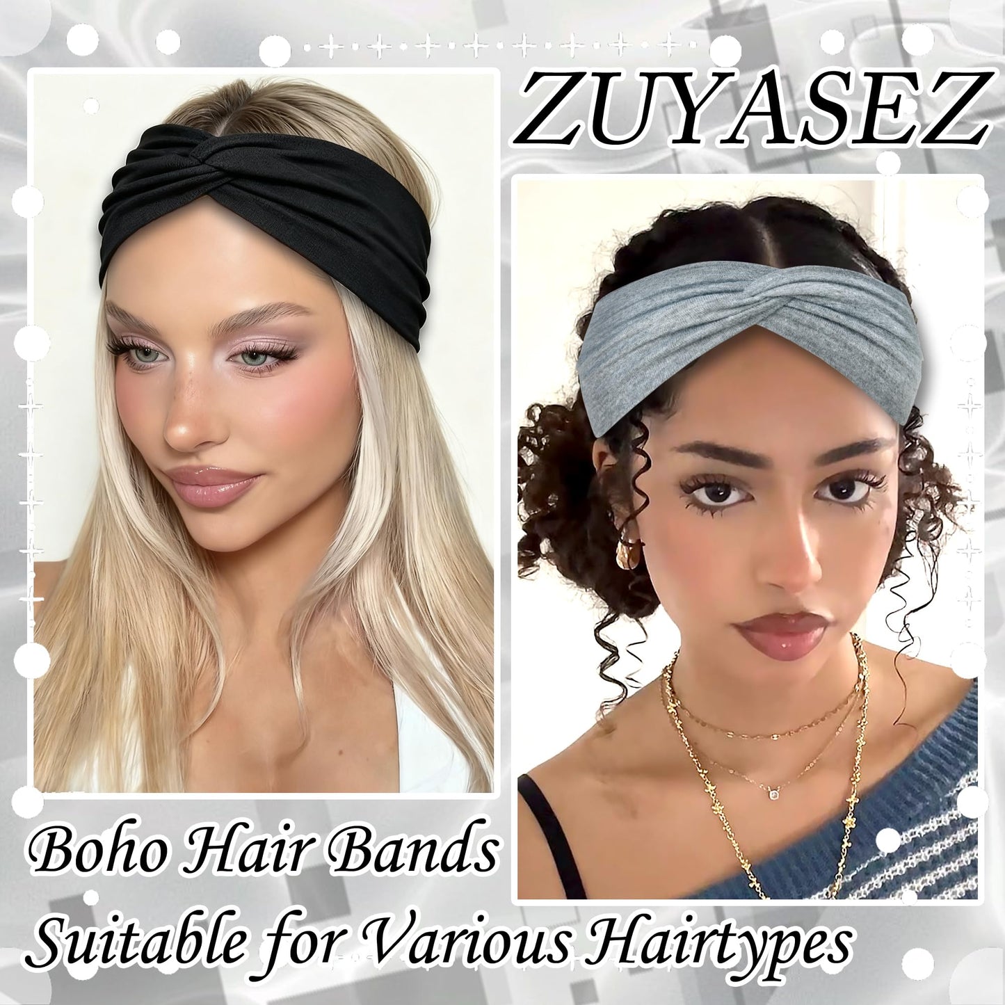 ZUYASEZ 3 Pack Boho Headbands for Women Short Twist Turban Headbands Elastic Non Slip Hair Bands Womens Workout Hair Wraps Accessories