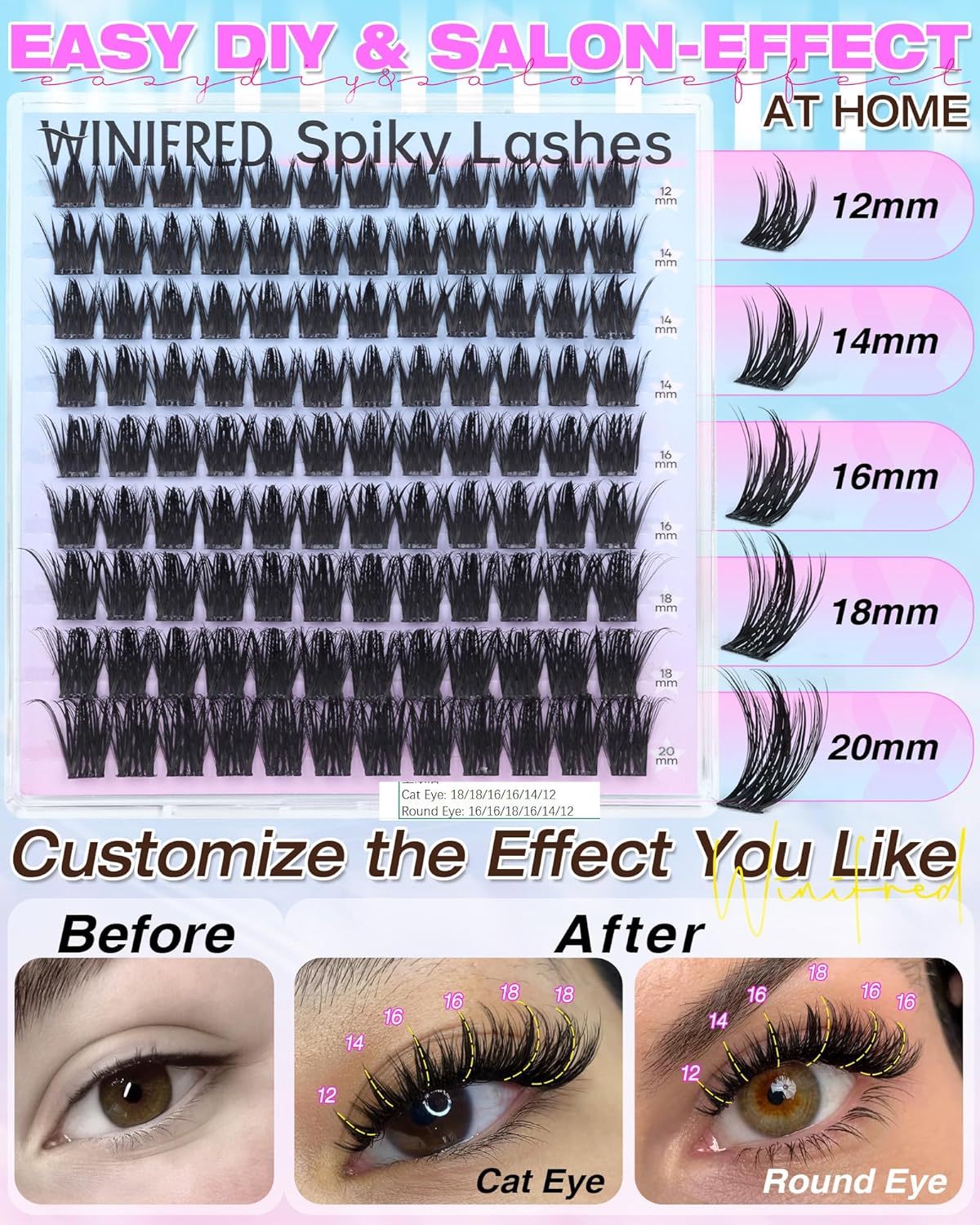 Eyelash Clusters - Wispy Manga Volume Extensions | Fluffy Spiky D Curve Lashes 12-20mm for DIY Baddie Look