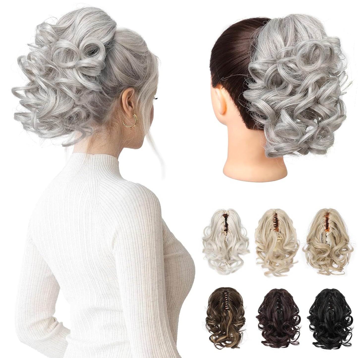 Ponytail Extension - 9" Claw Clip Short Curly Wavy Hairpiece | Dark Ash Blonde with Golden Ends
